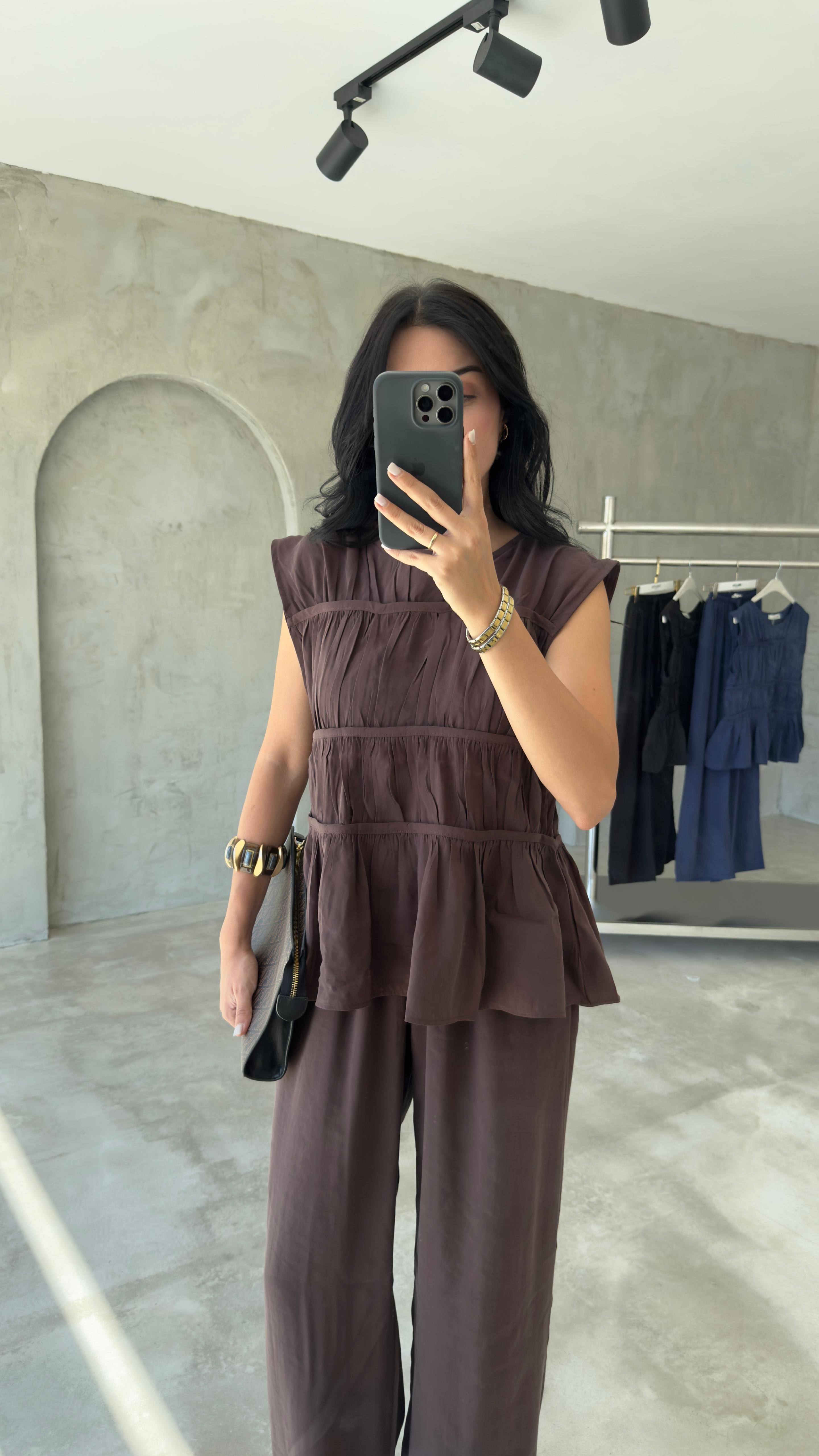 Tensel Nervürlü Bluz Pantolon Takım