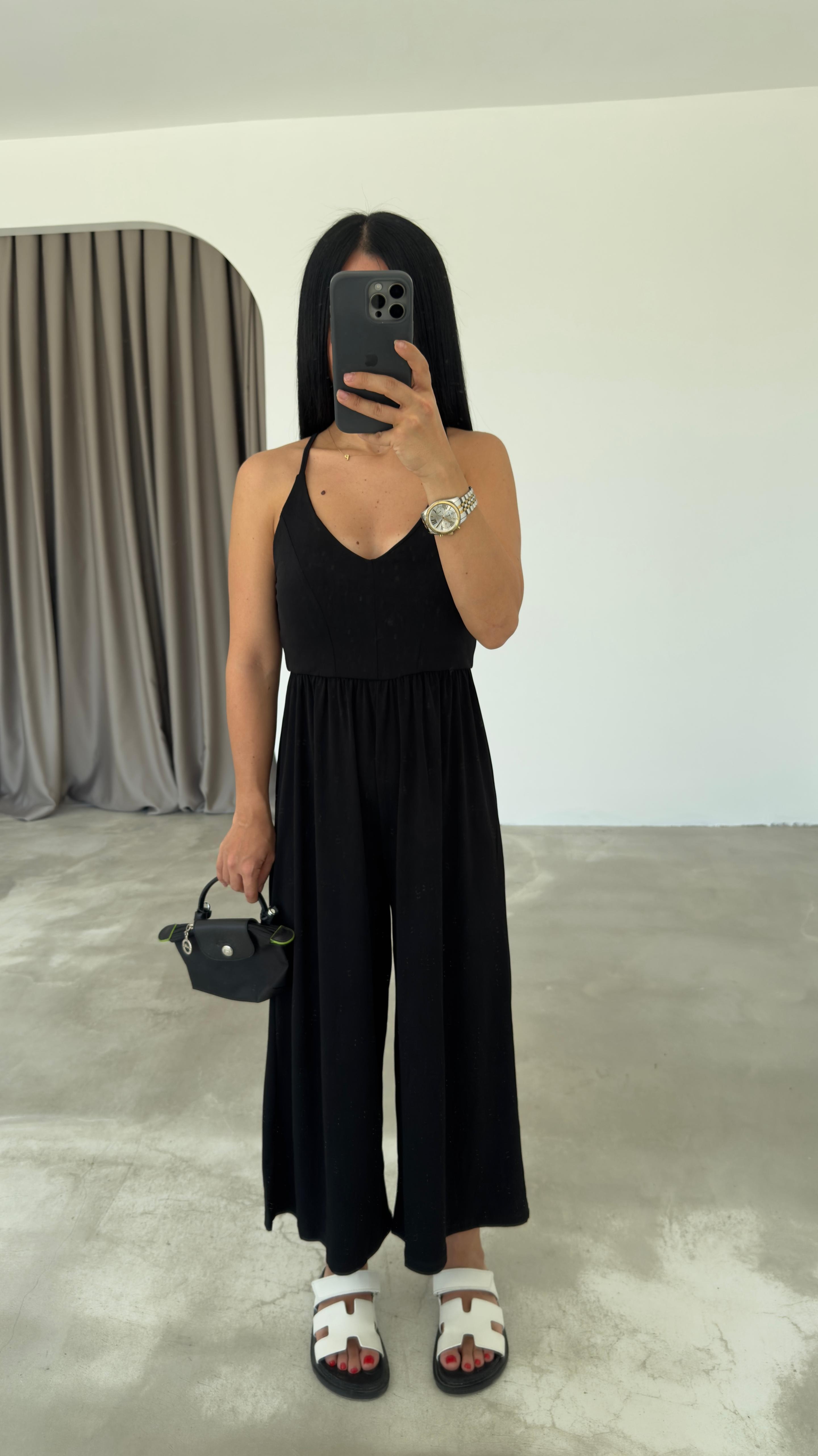 Bel Lastik Detaylı Askılı Tulum (VNT17455)