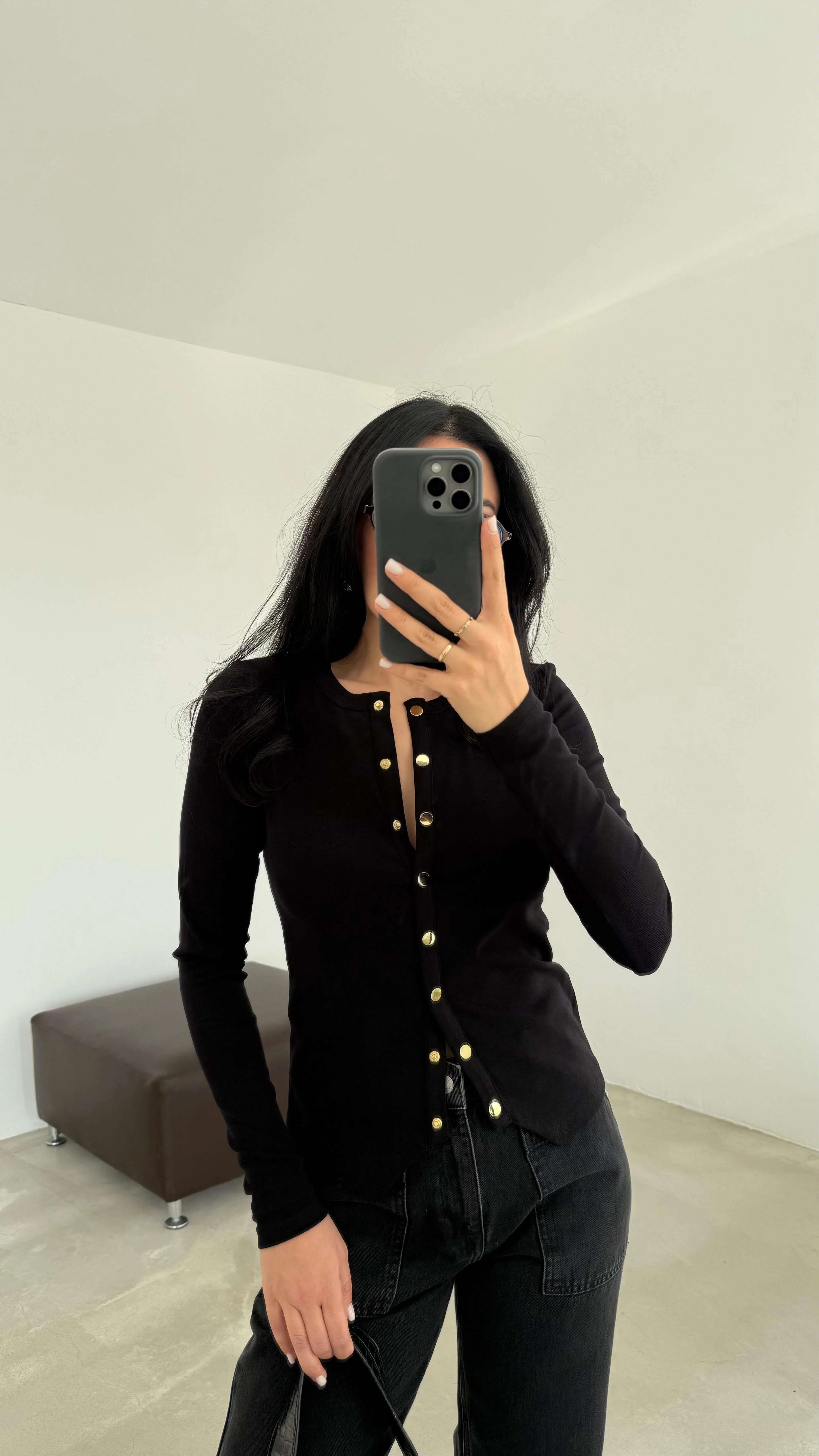 Uzun Kollu Çıtçıtlı Bluz (VNT251062)