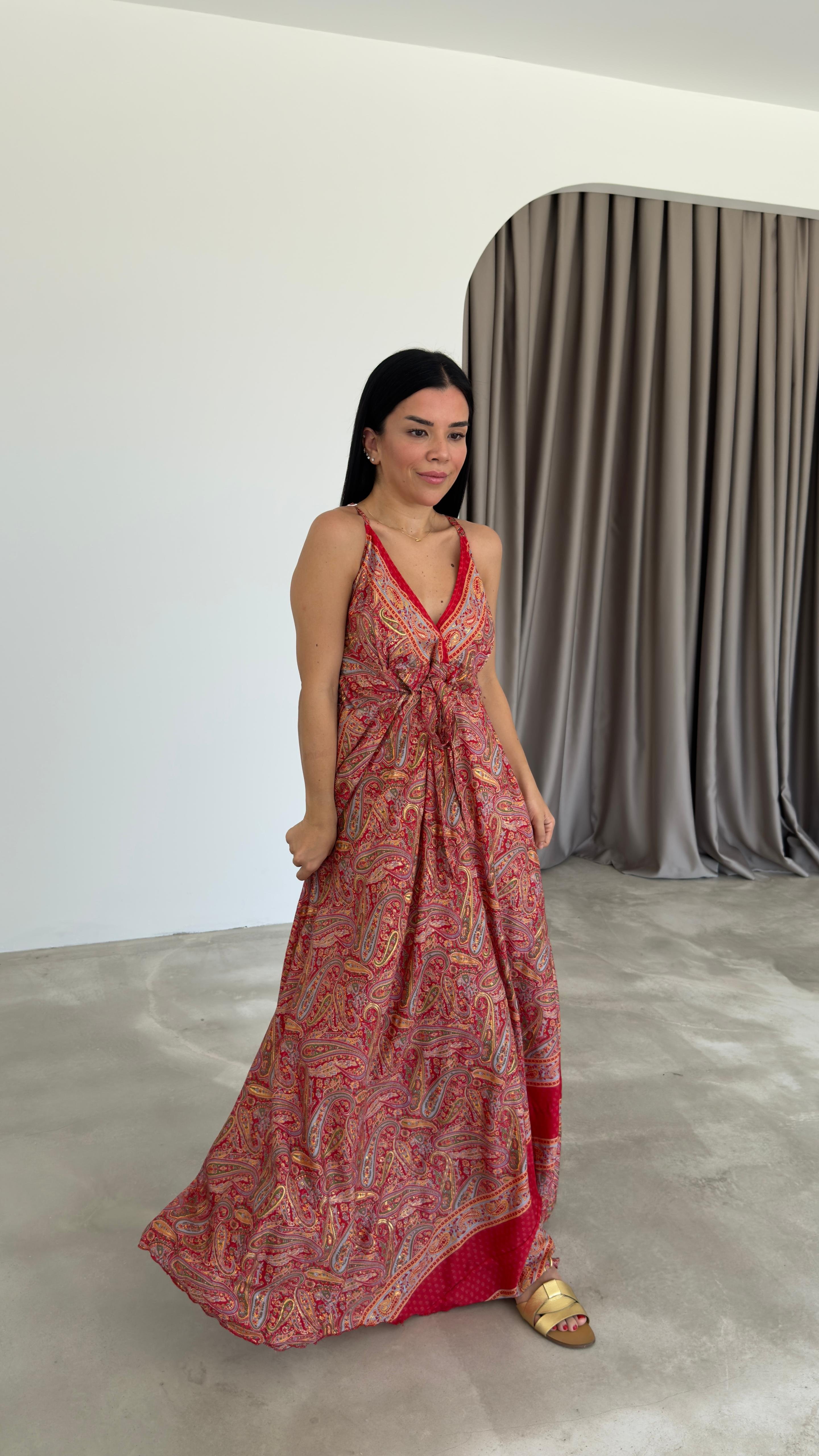 Etnik Desen Askılı Elbise (VNT38984)