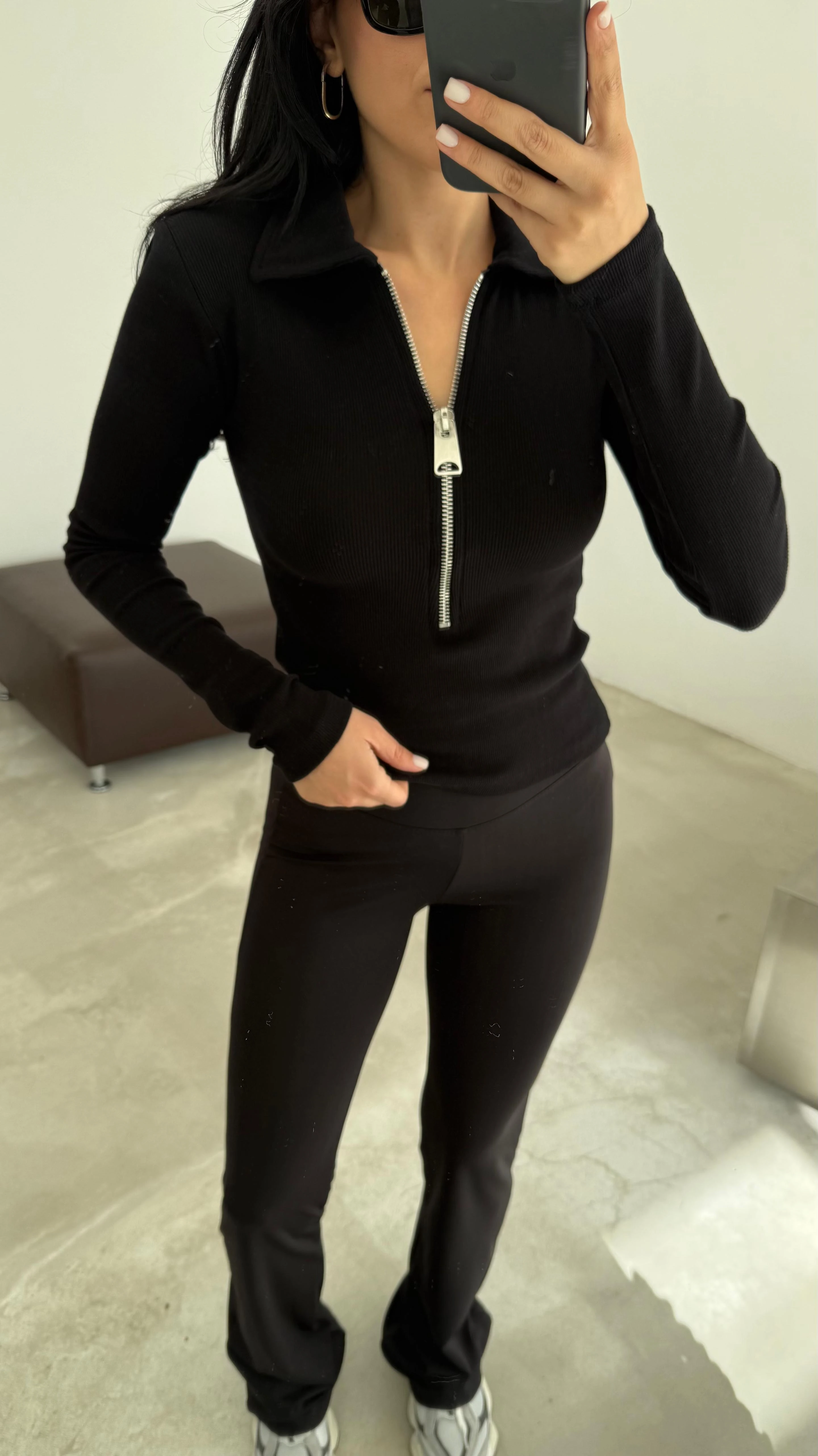 Yarım Fermuar Fitilli Bluz