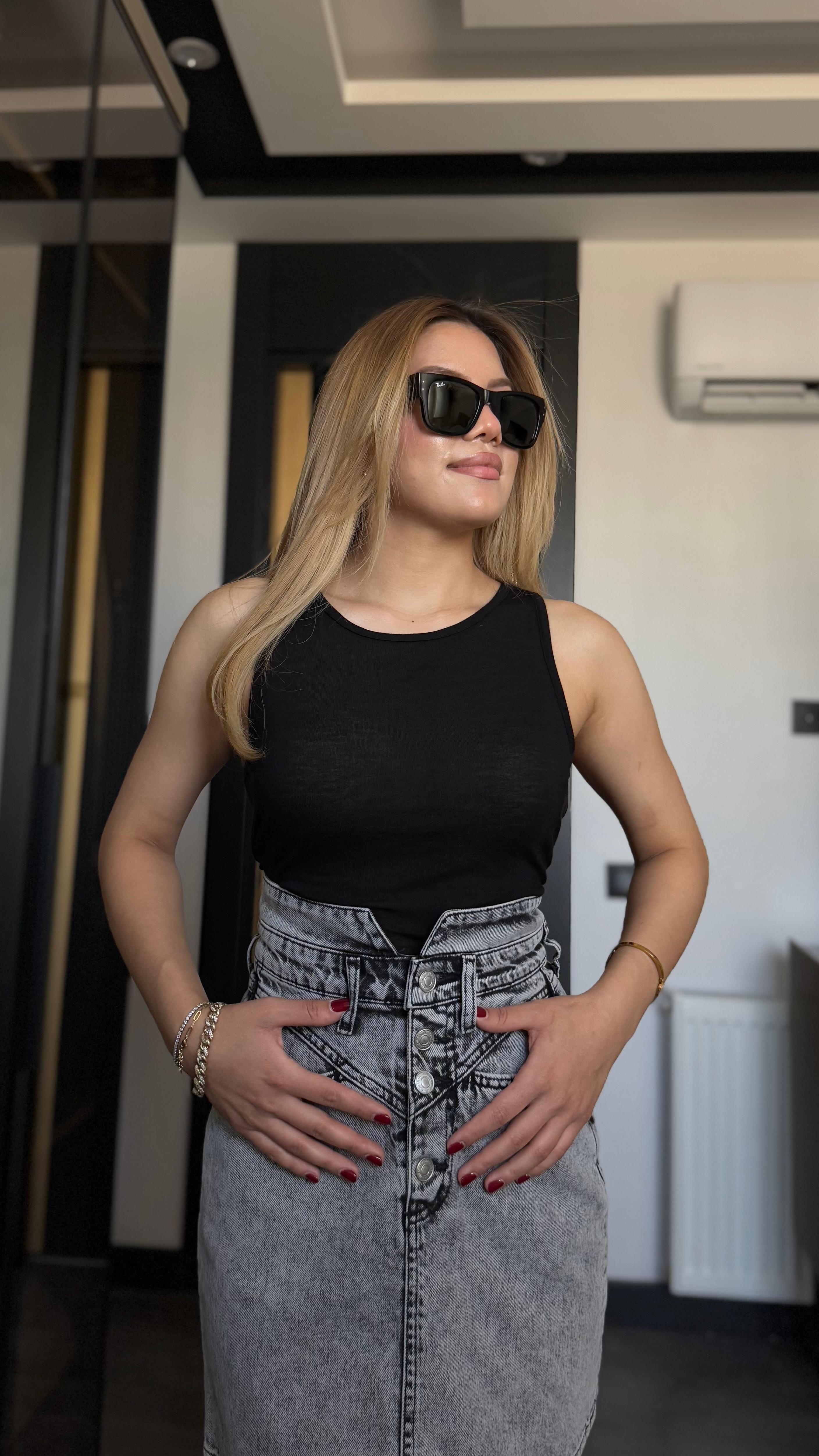Düğmeli Jean Etek (VNT6840)