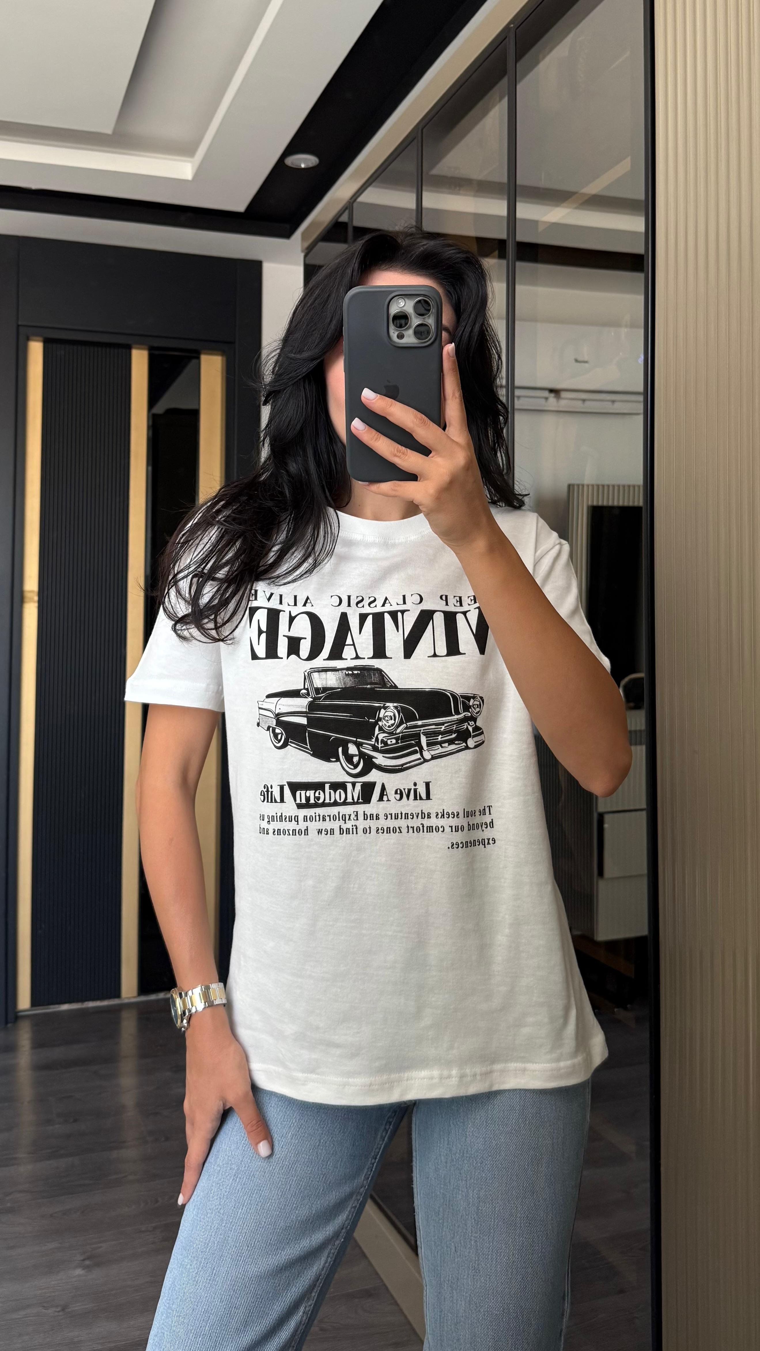 Vintage Baskılı Tshirt