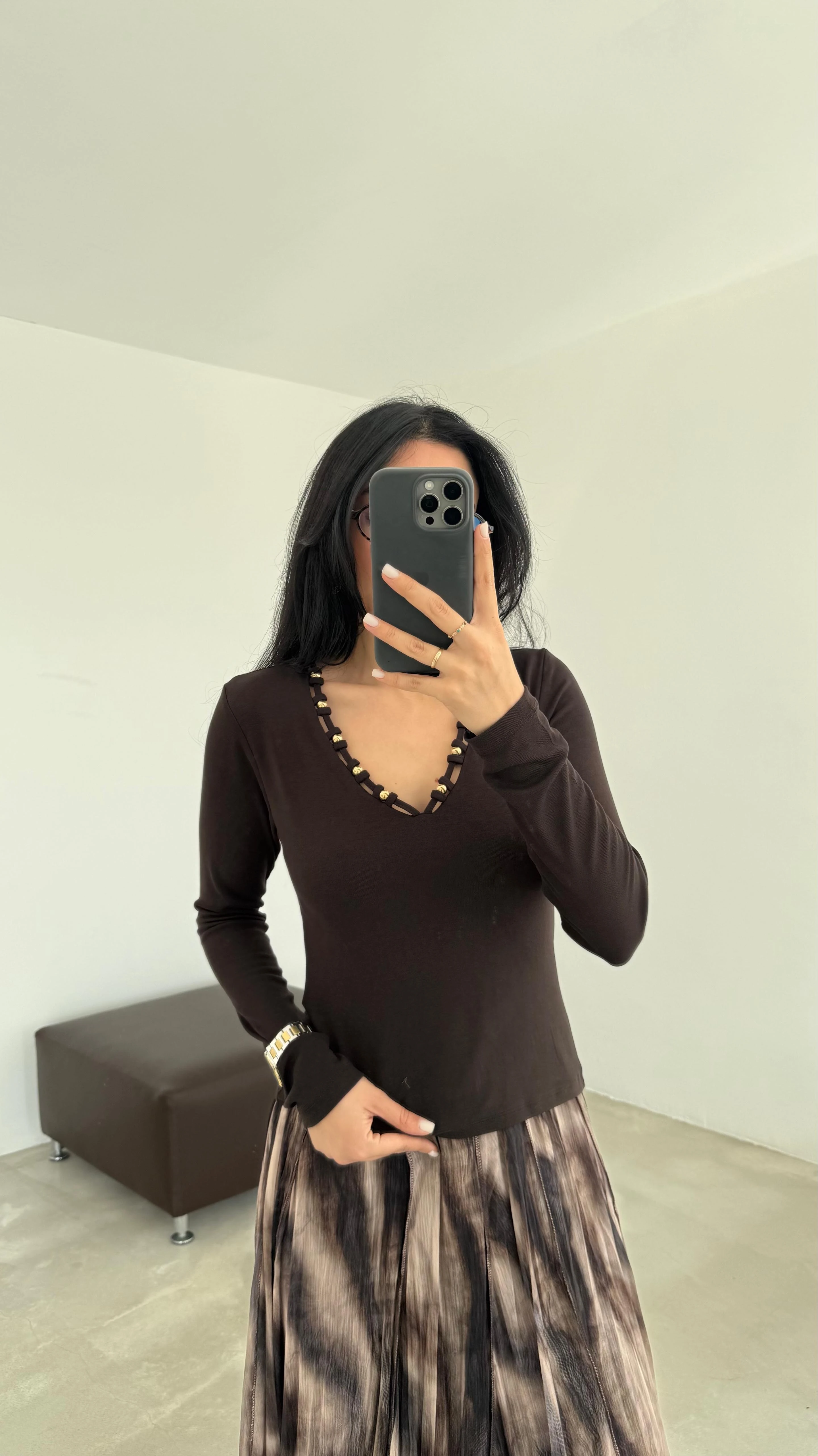 Yaka Boncuk Detaylı Bluz (VNT251047)