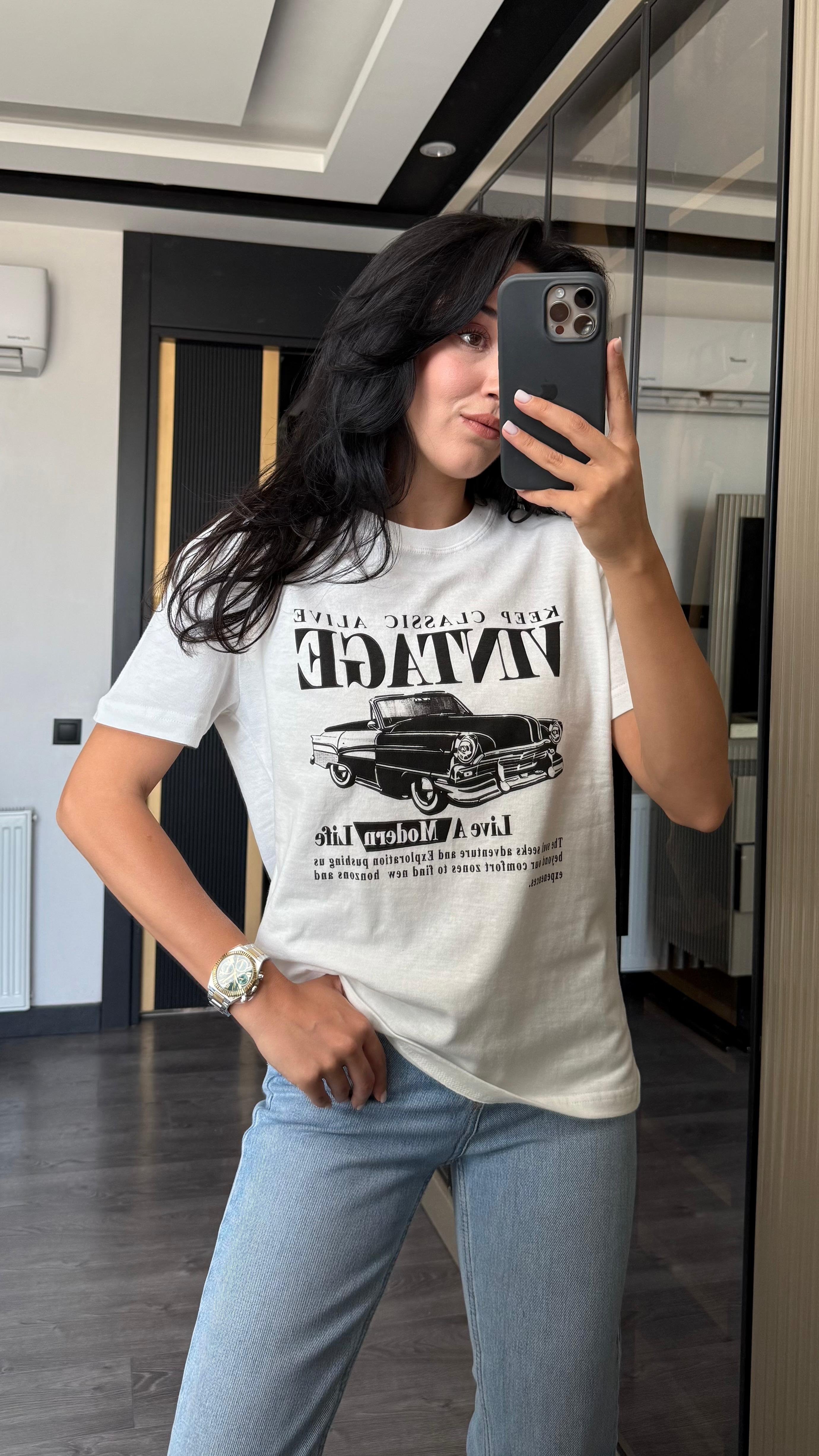 Vintage Baskılı Tshirt