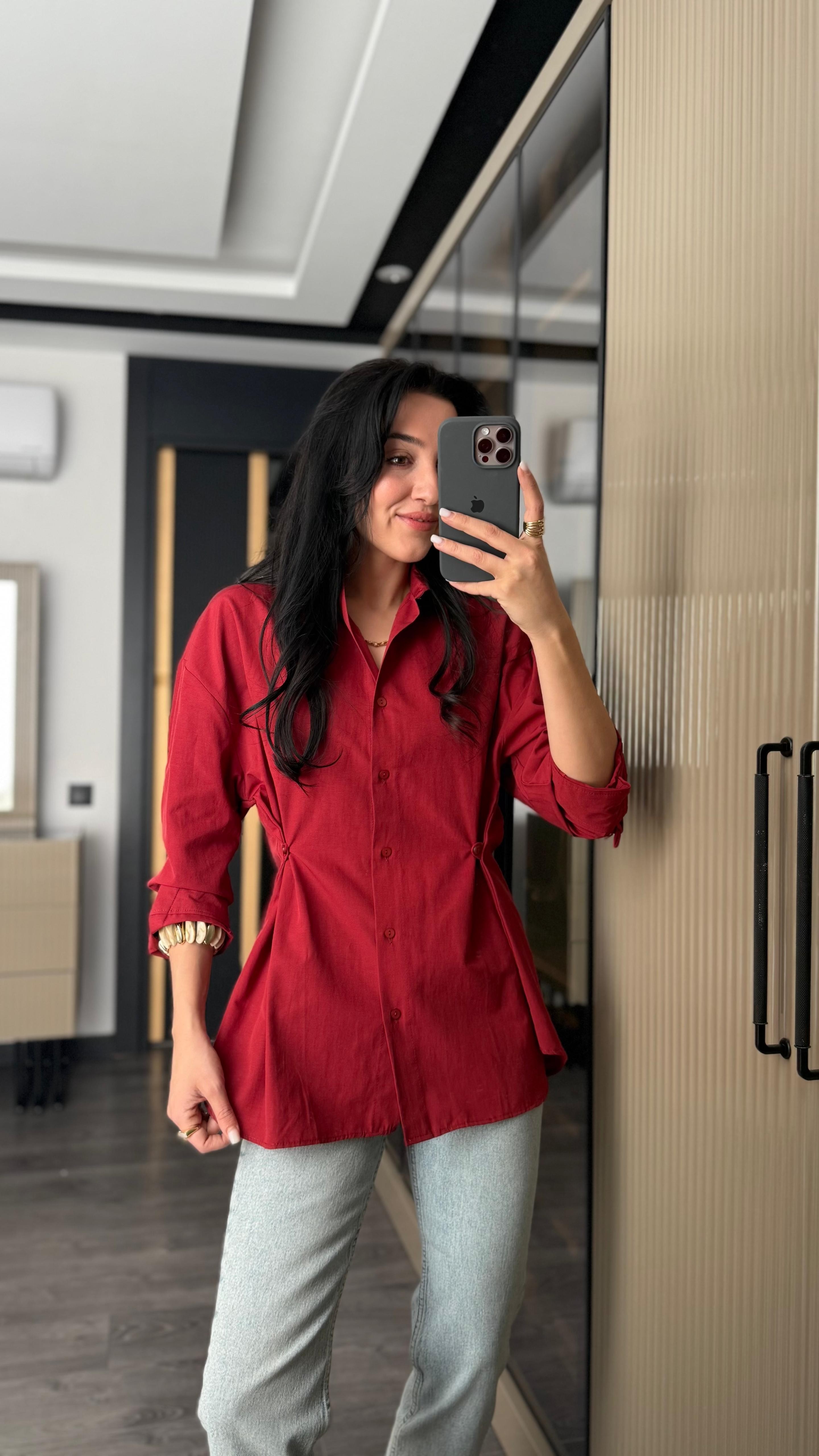 Yandan Düğmeli Vişne Çürüğü Gömlek