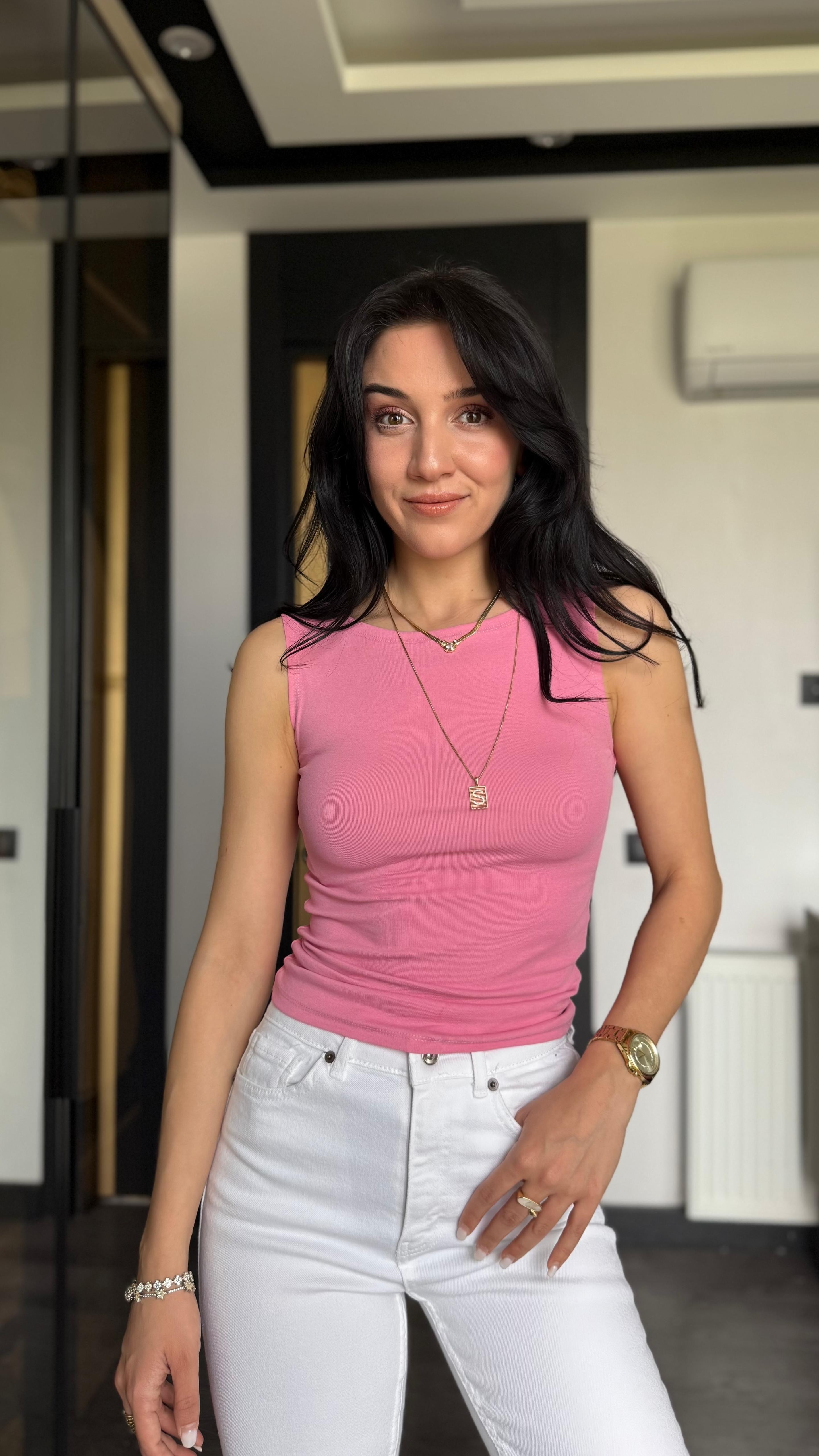 Dilvin Kayık Yaka Basic - Pembe
