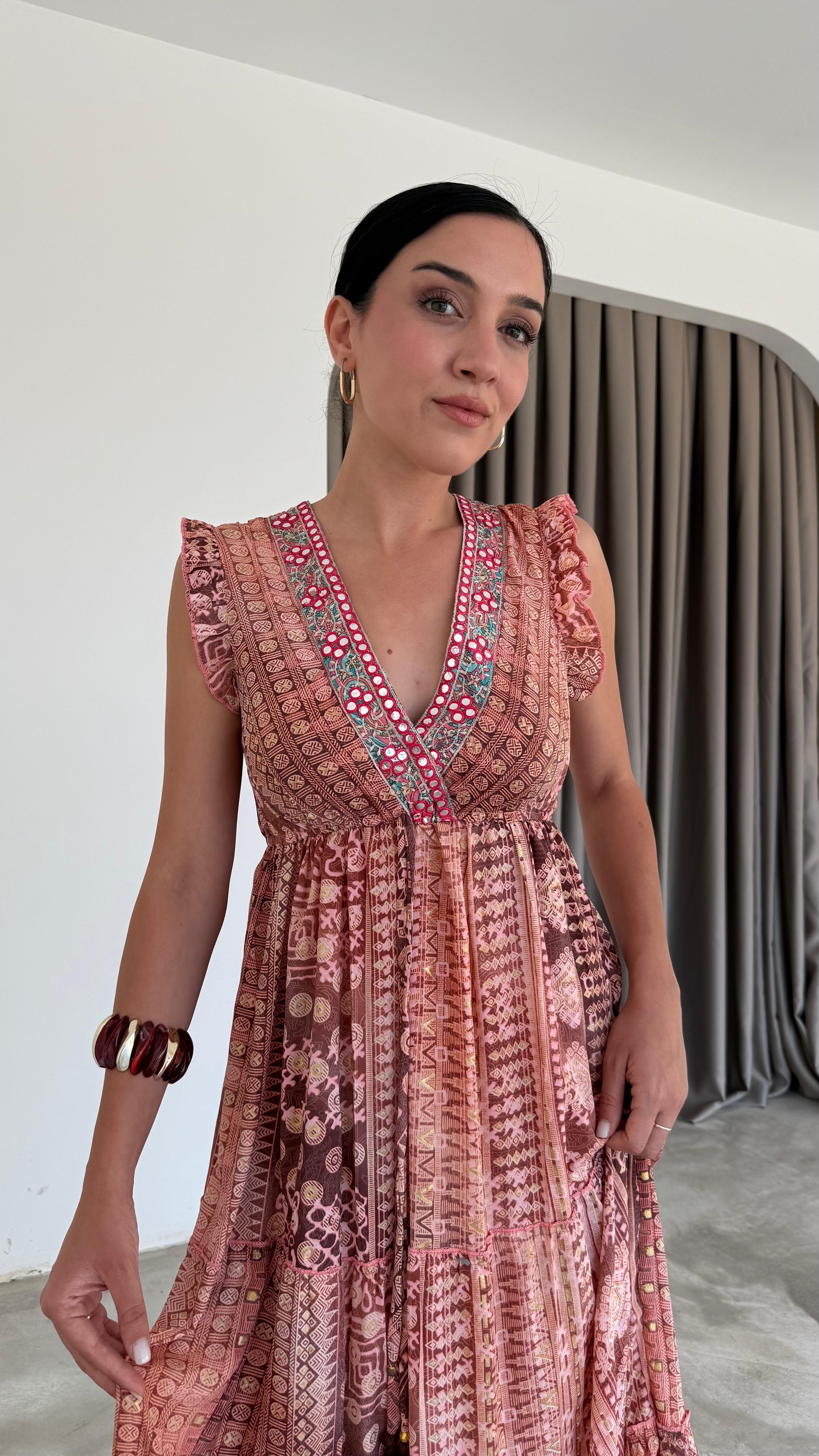 Boyundan Bağlamalı Yakası Pul Detaylı Elbise (VNT37487)