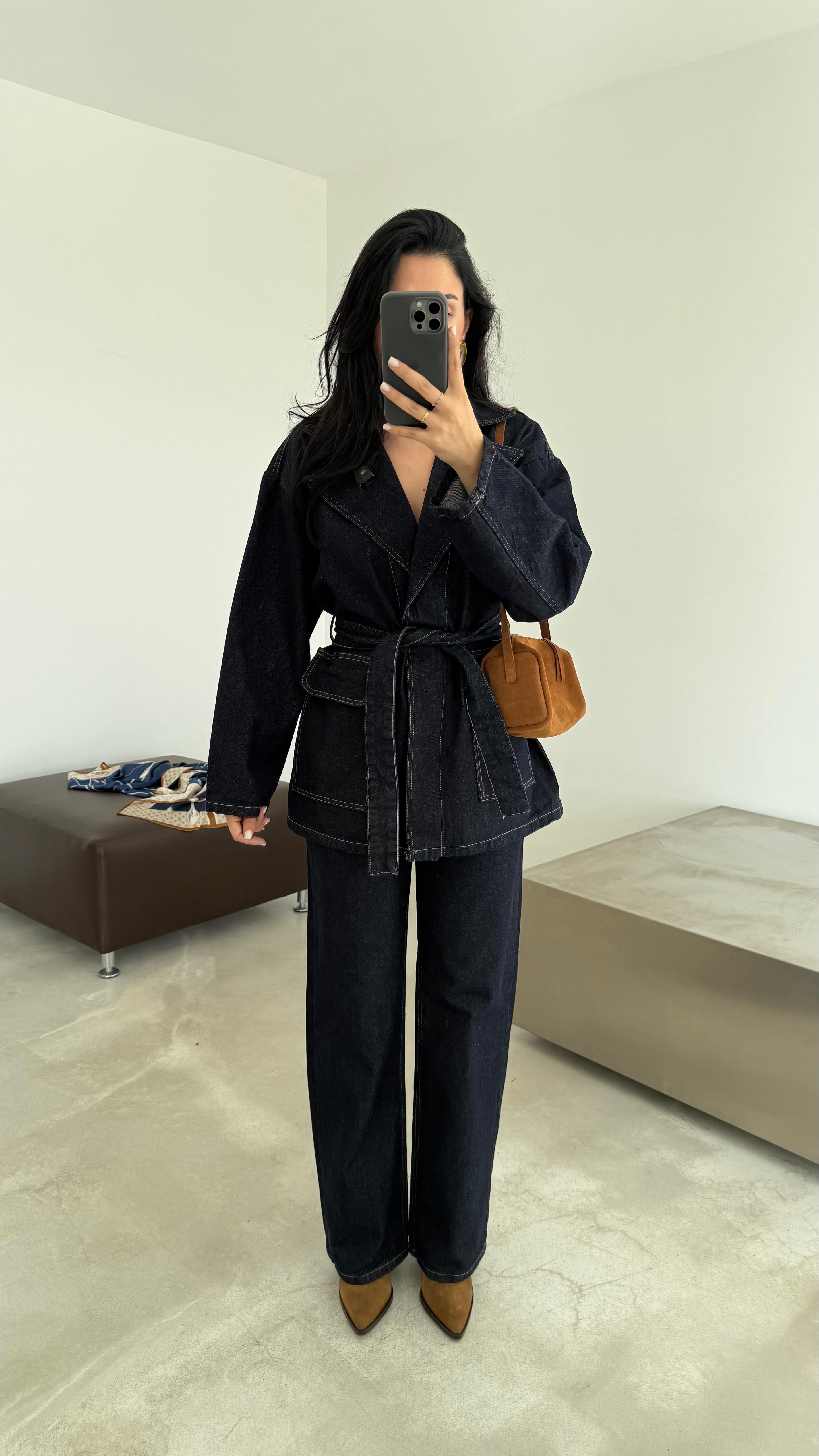 Kuşaklı Denim Takım (VNT3568)