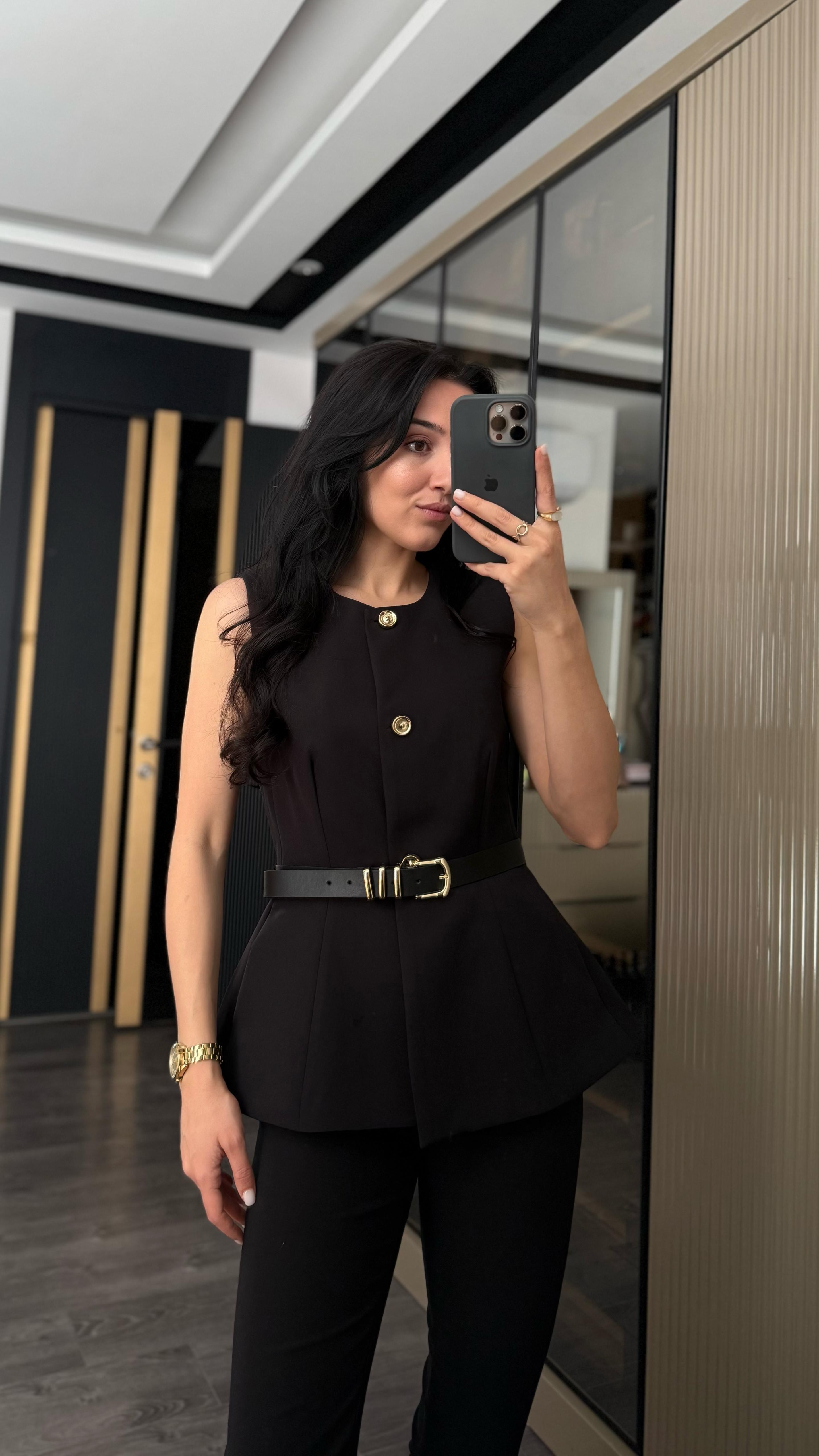Premium Siyah Kemerli Yelek