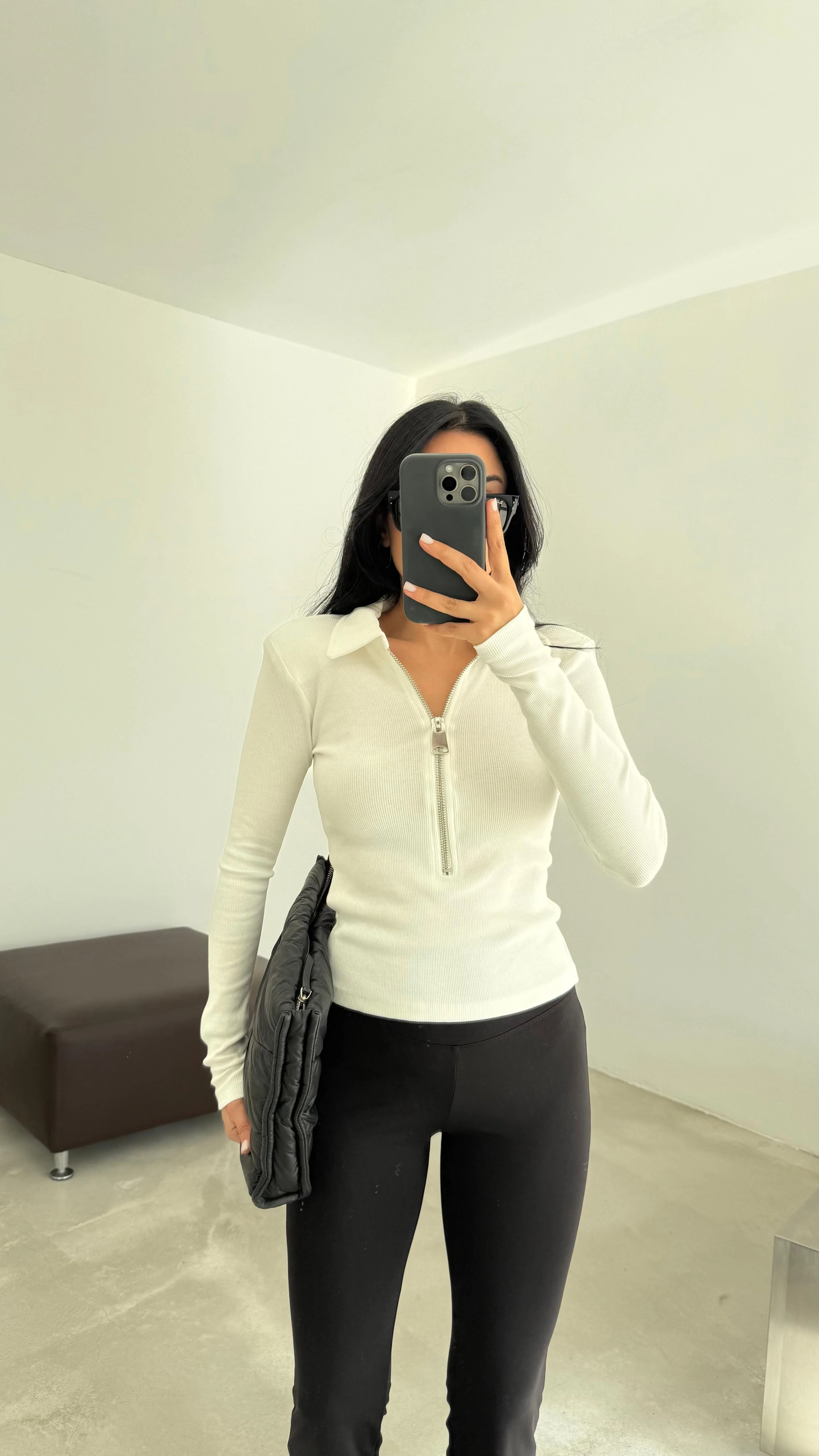 Yarım Fermuar Fitilli Bluz