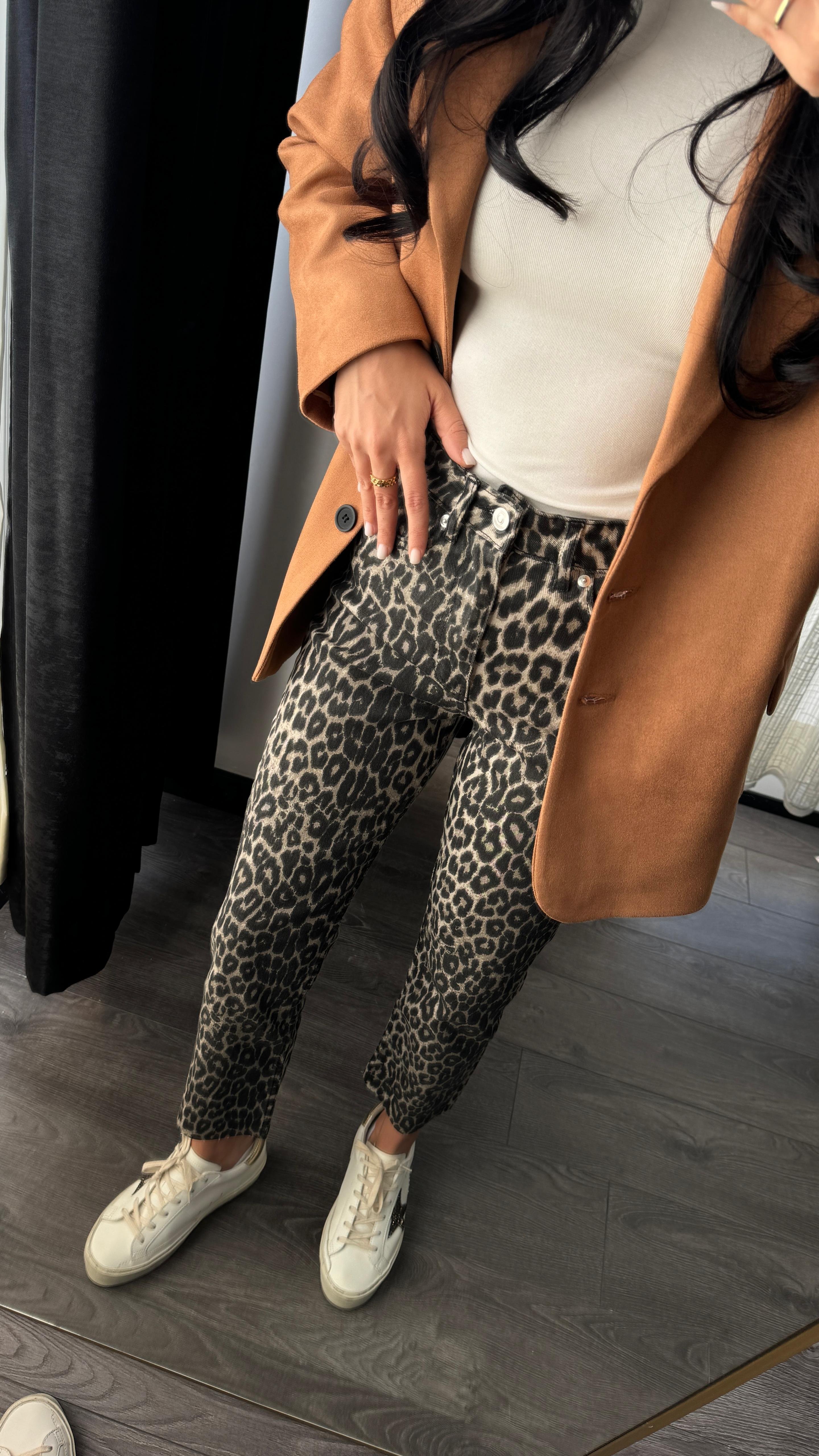 Orijinal Marka Leopar Desenli Boyfit Jean