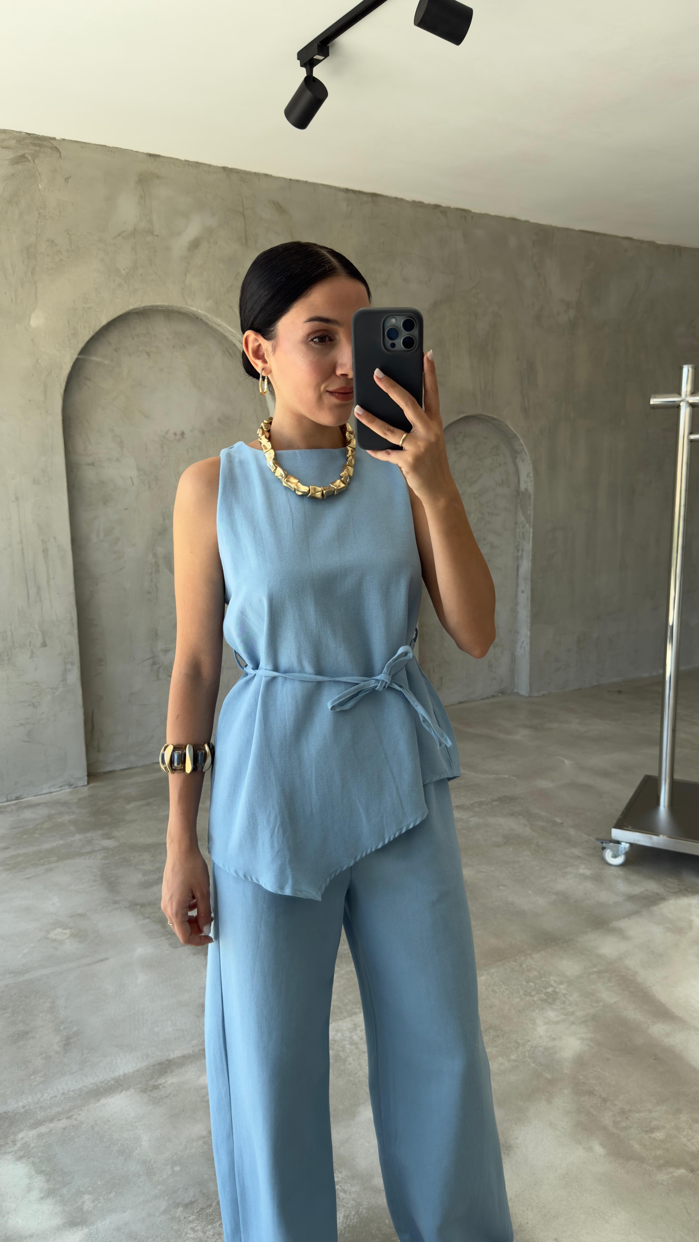 Asimetrik Bluz Pantolon Takım (VNT8784)