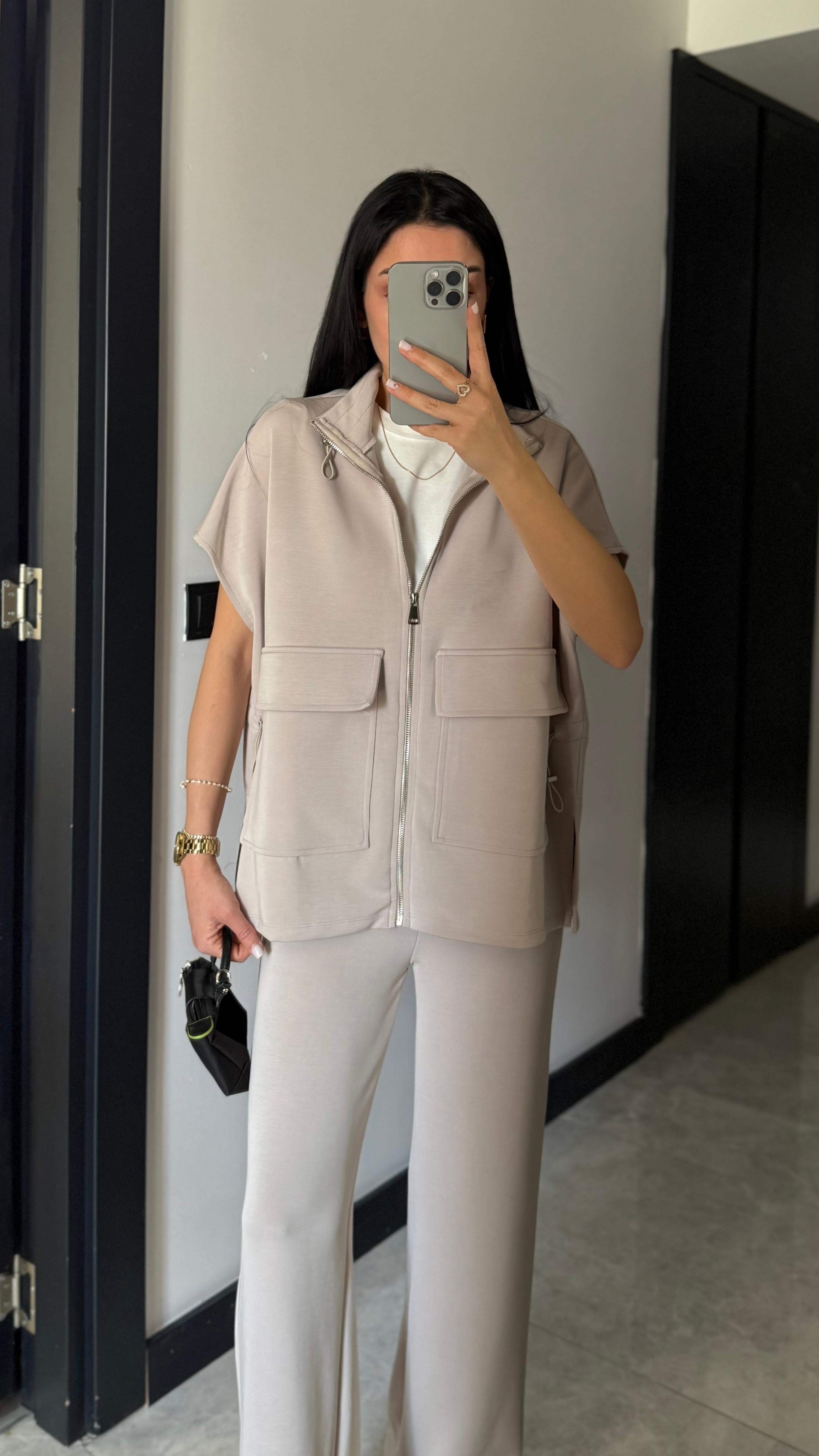 Bel Lastik Detaylı Yelekli Modal Takım
