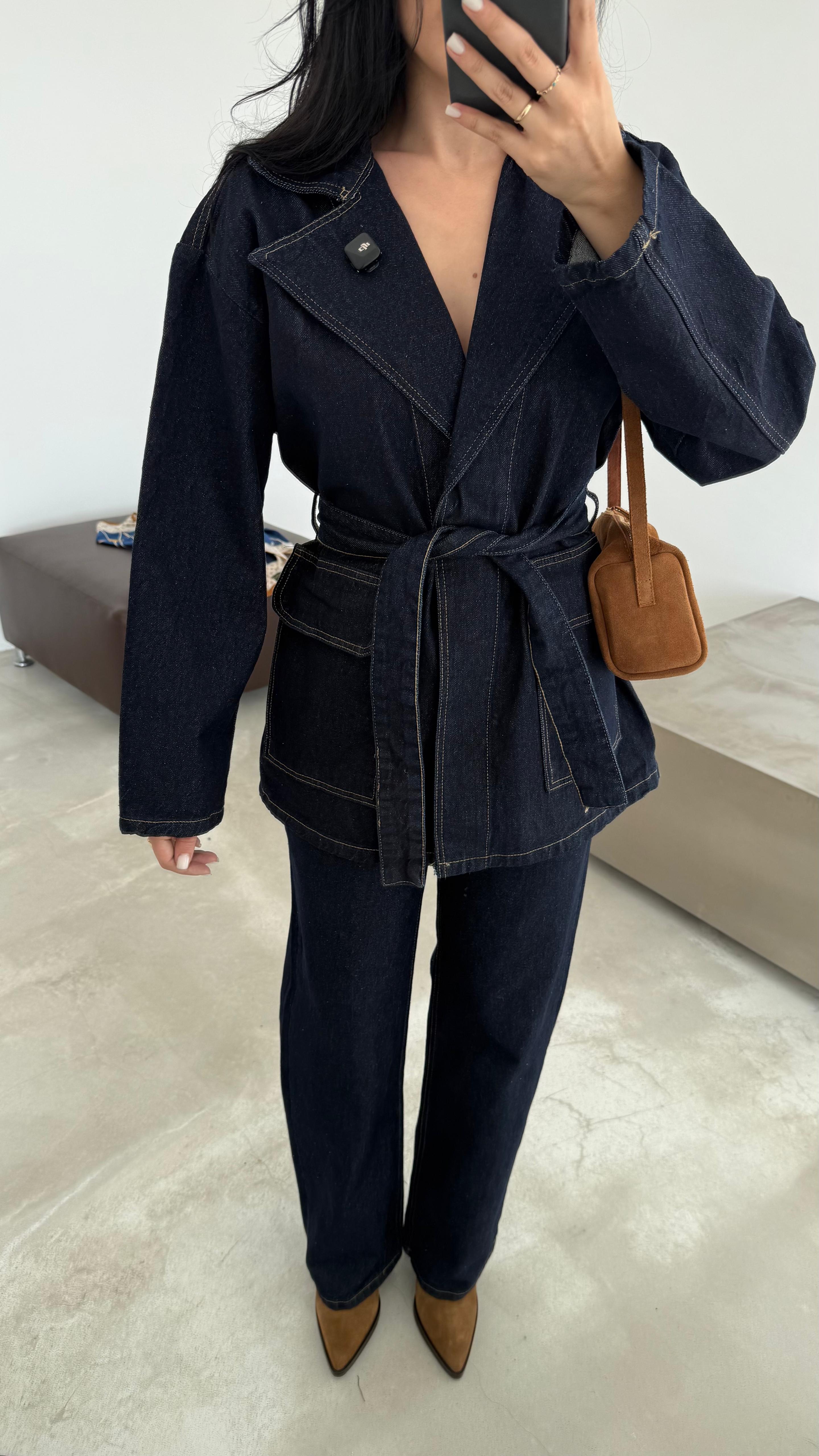 Kuşaklı Denim Takım (VNT3568)