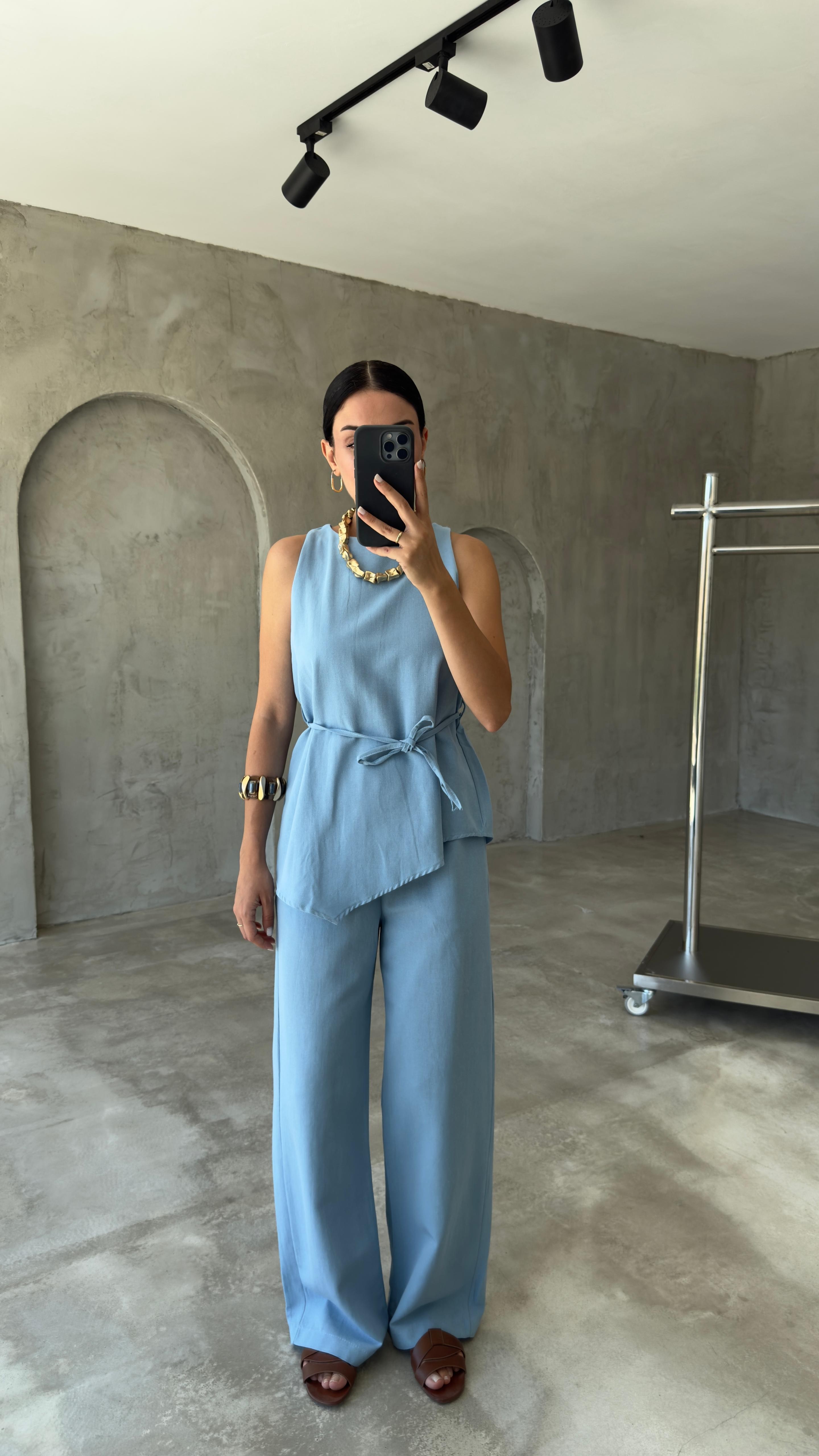 Asimetrik Bluz Pantolon Takım (VNT8784)