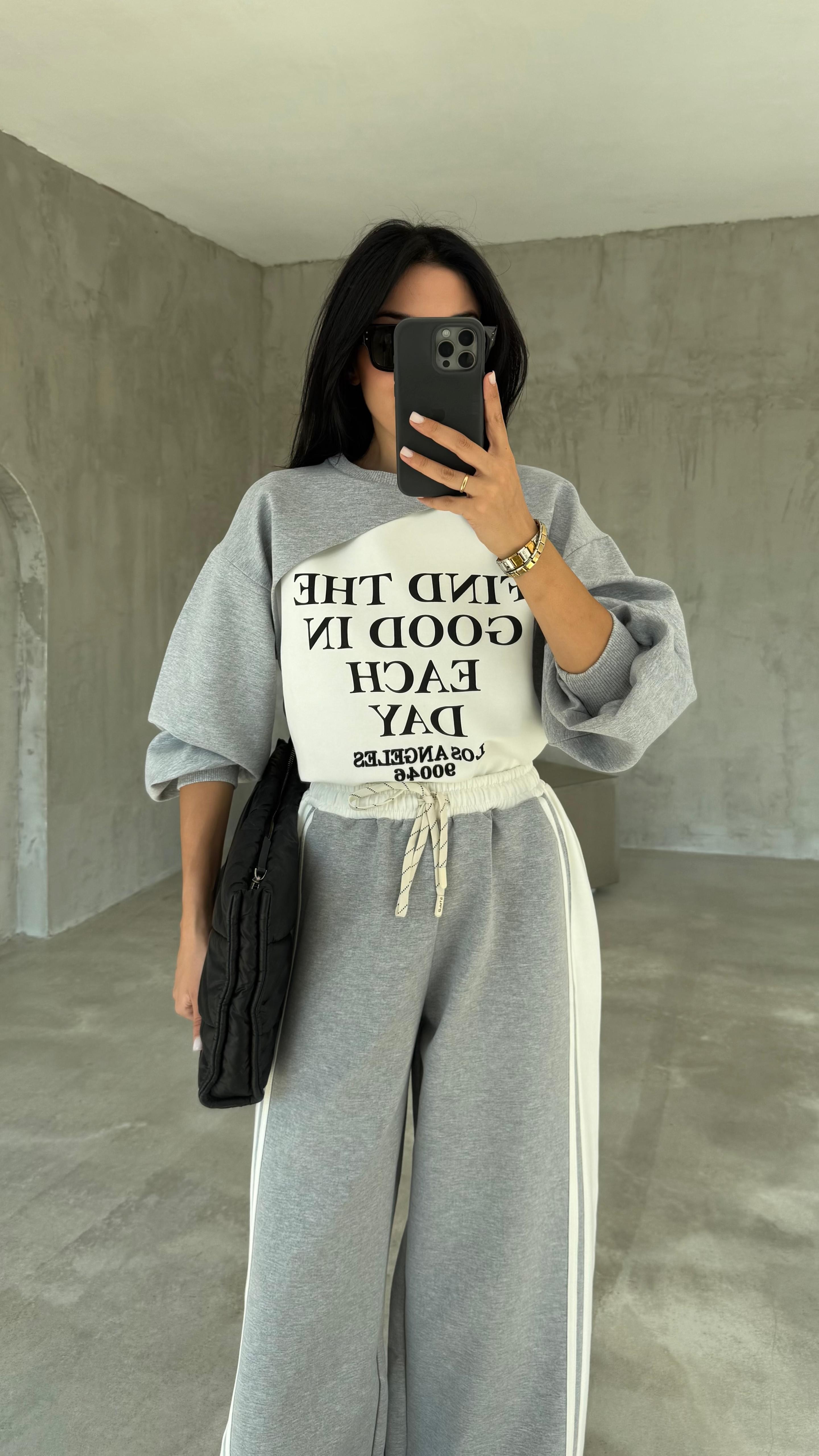 Yazı Baskılı Sweat Eşofman Takım (VNT891857)