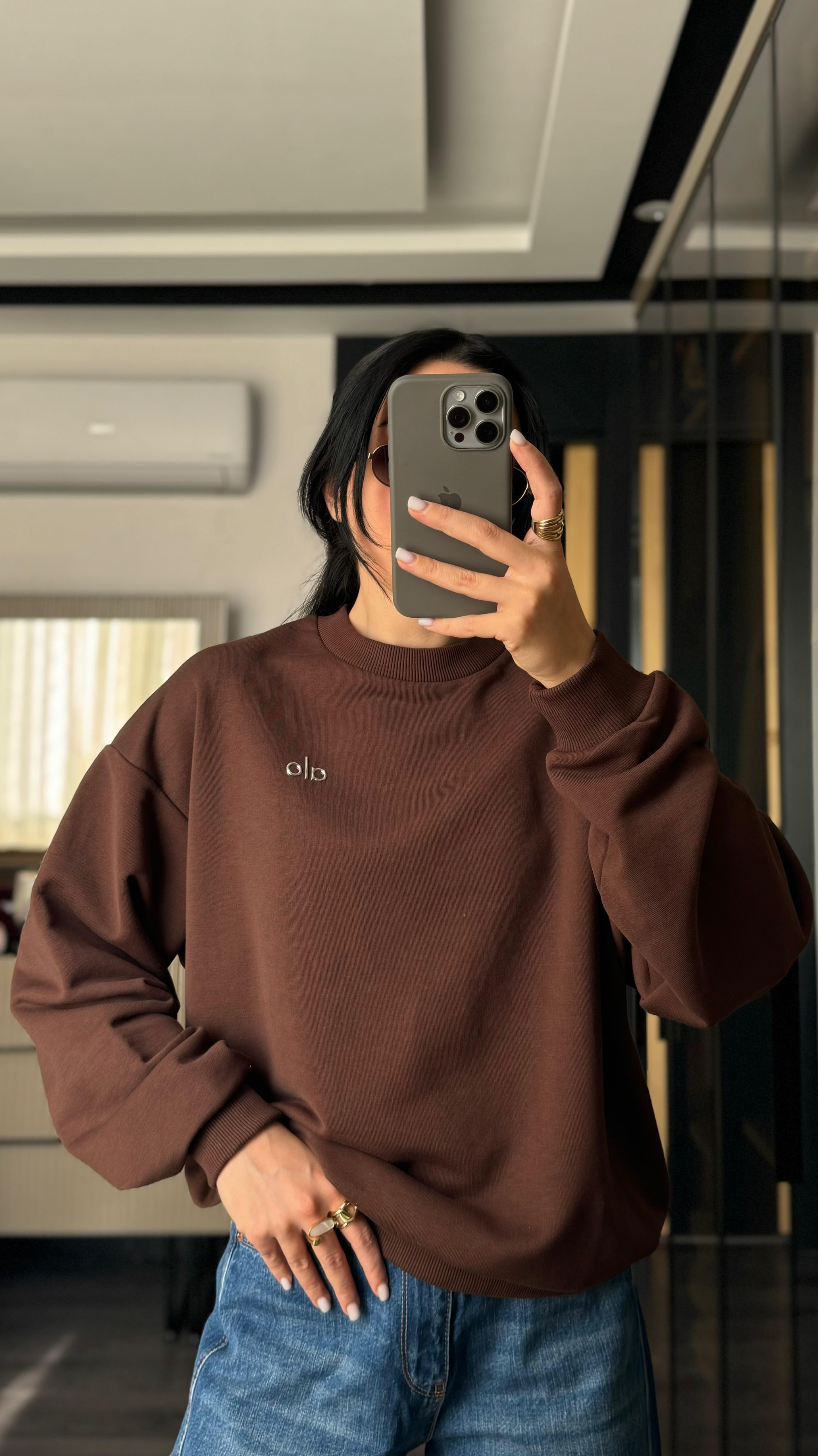 Orijinal Marka Etiketli Acı Kahve Sweatshirt