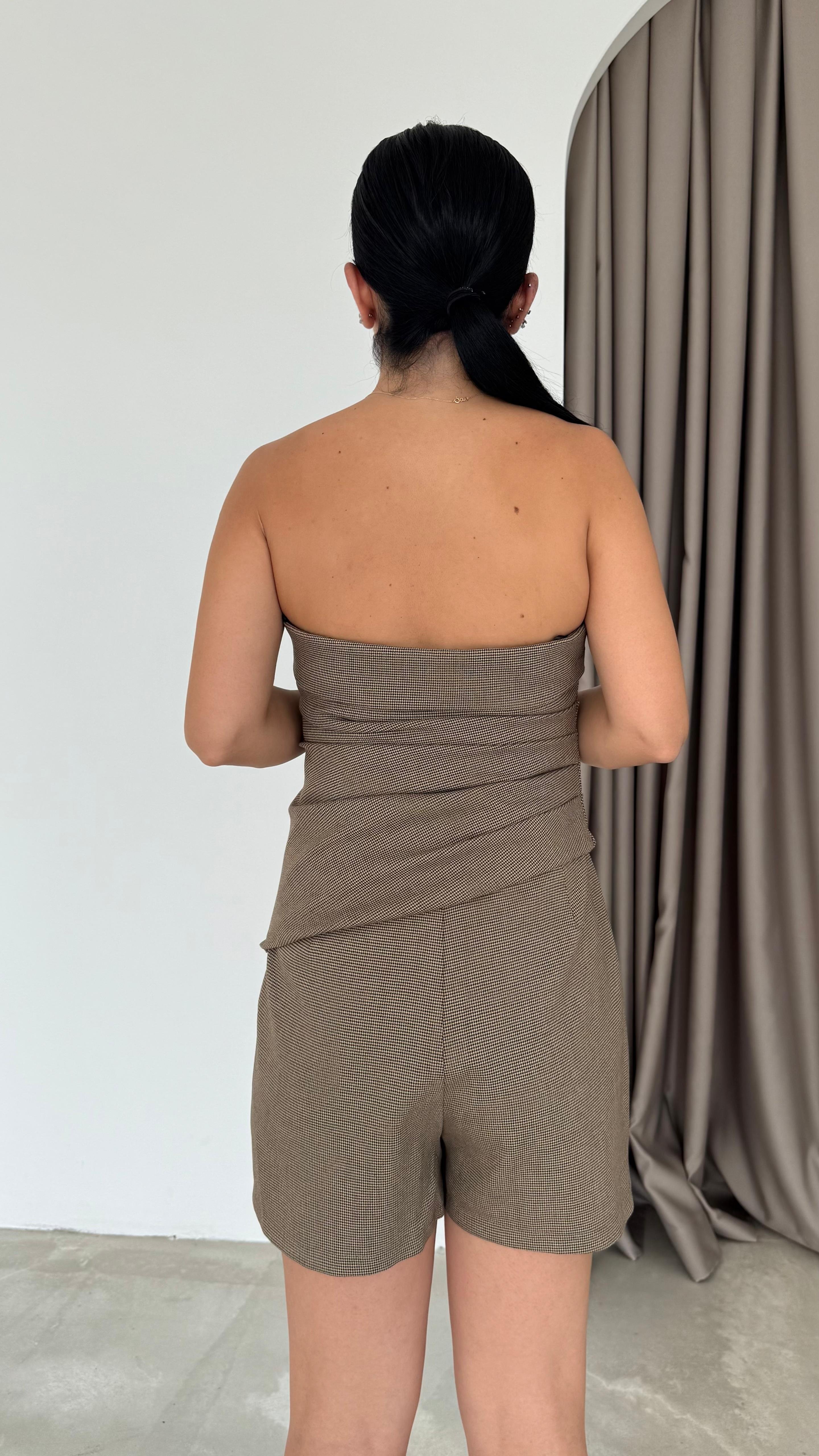 Ekose Yırtmaçlı Mini Şort Etek(VNT00804)