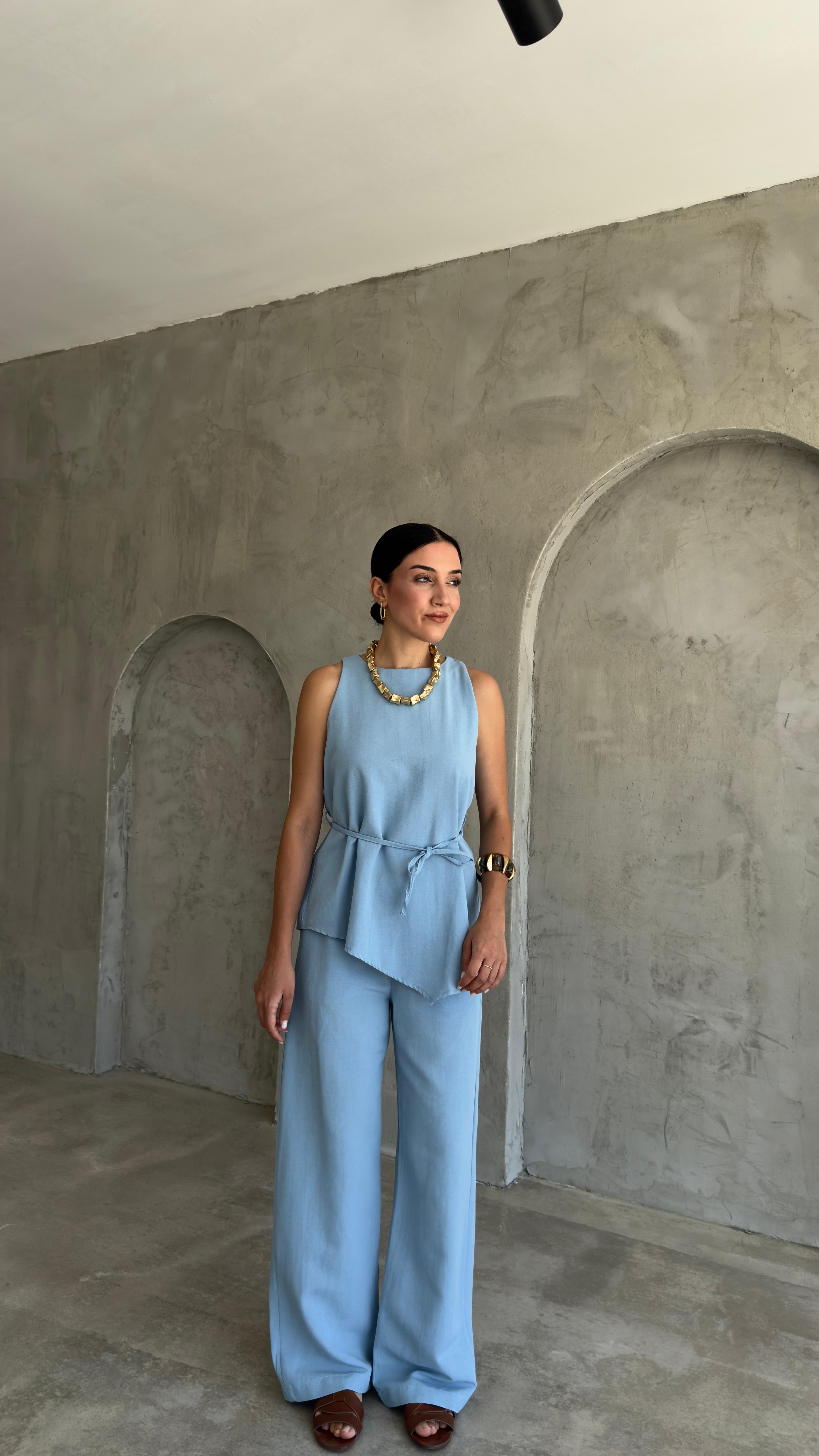 Asimetrik Bluz Pantolon Takım (VNT8784)
