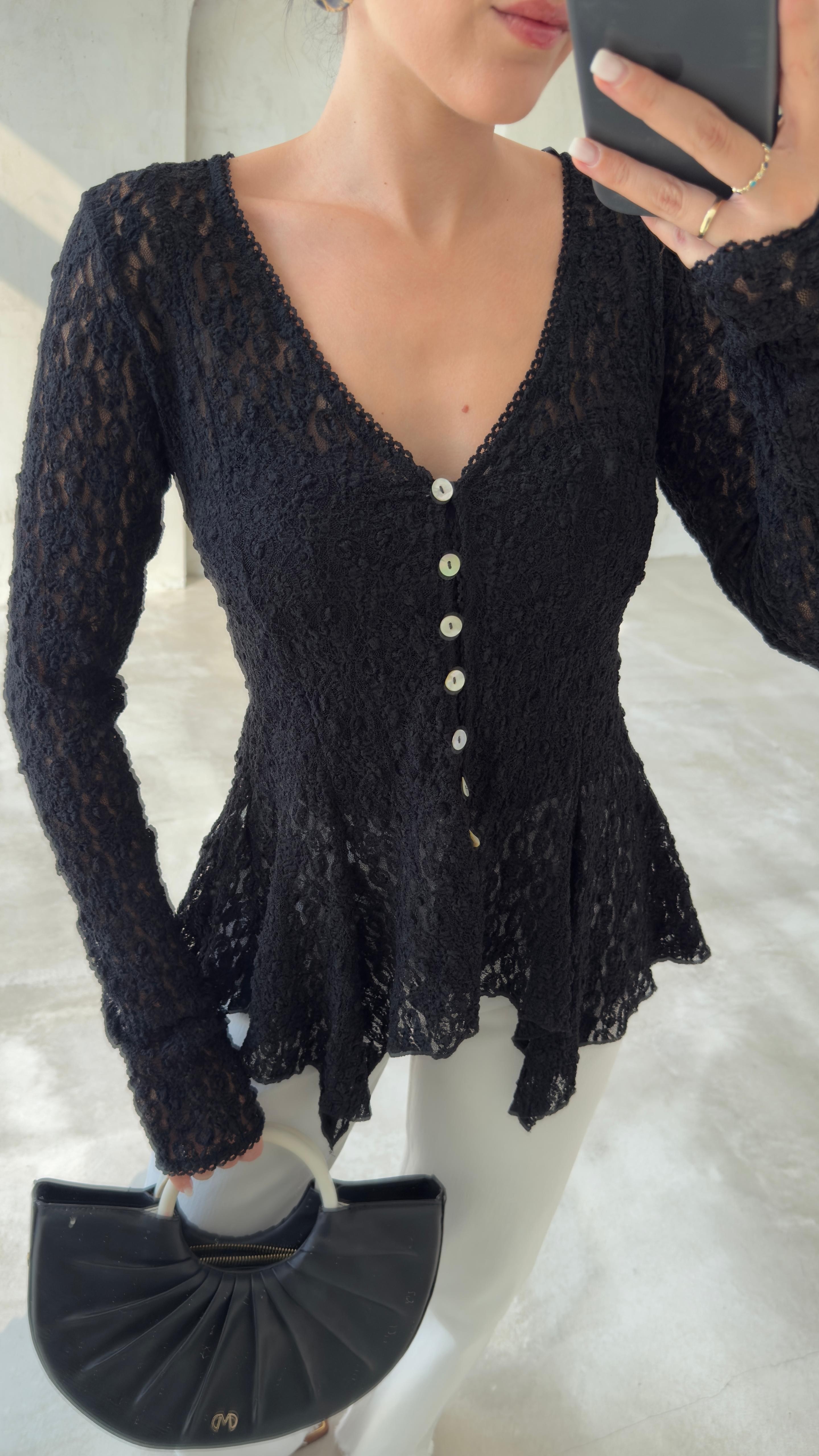 Düğmeli Peplum Dantel Hırka (VNT60433)