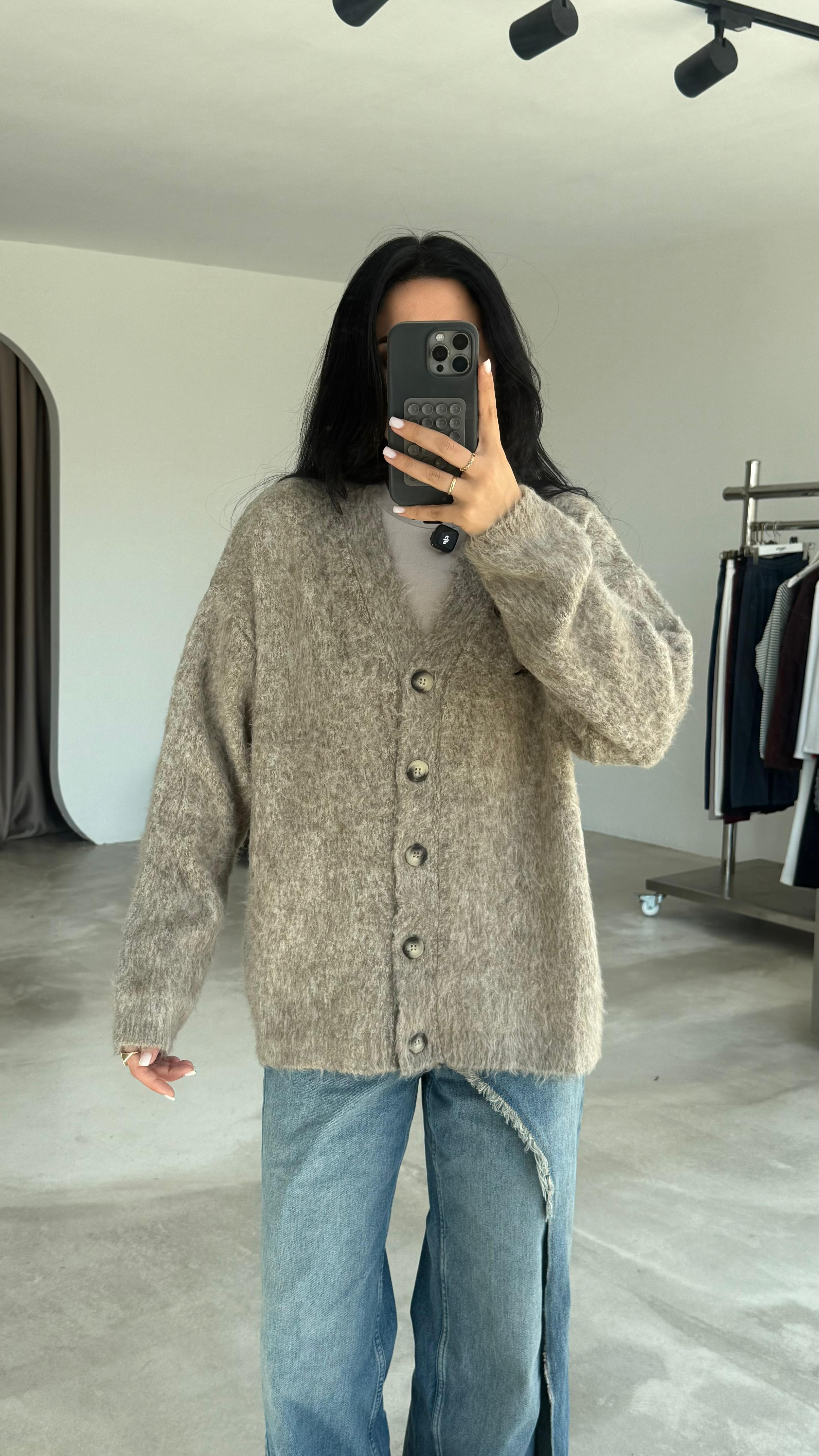 V Yaka Şardonlu Düğmeli Triko Hırka (VNT60264)