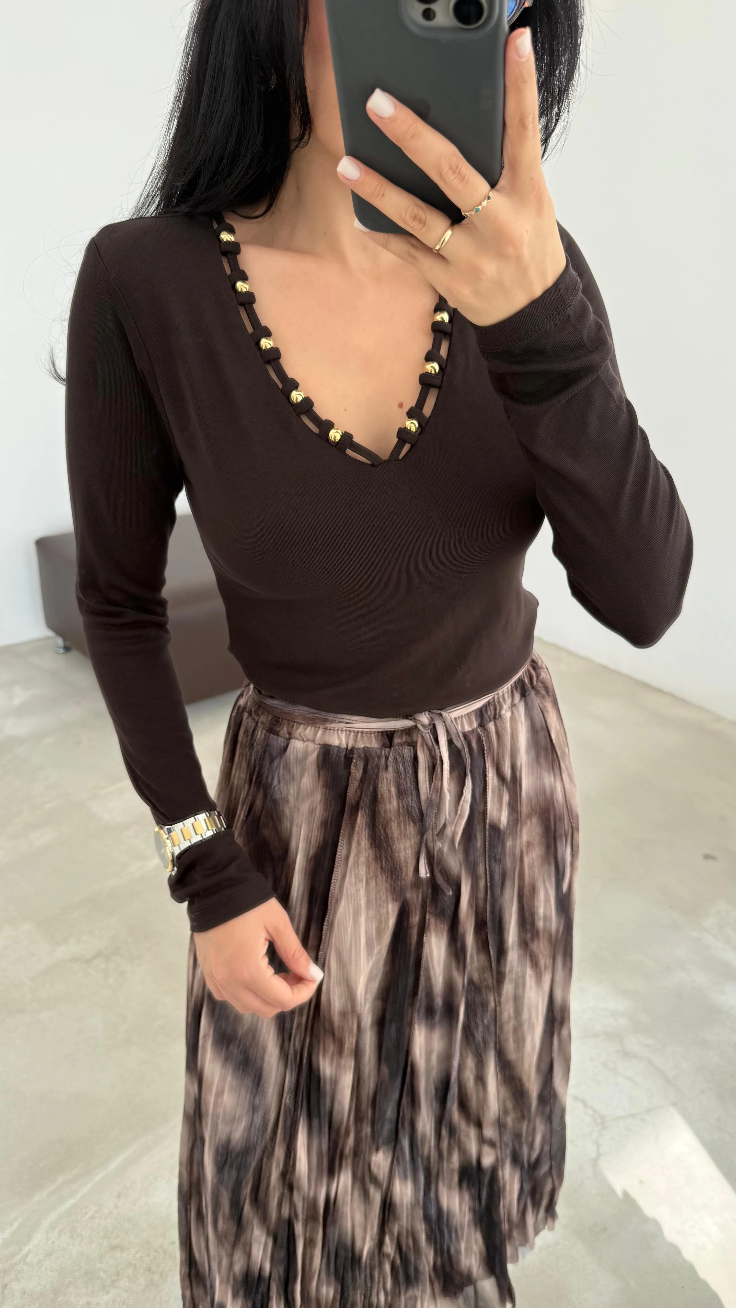 Yaka Boncuk Detaylı Bluz (VNT251047)