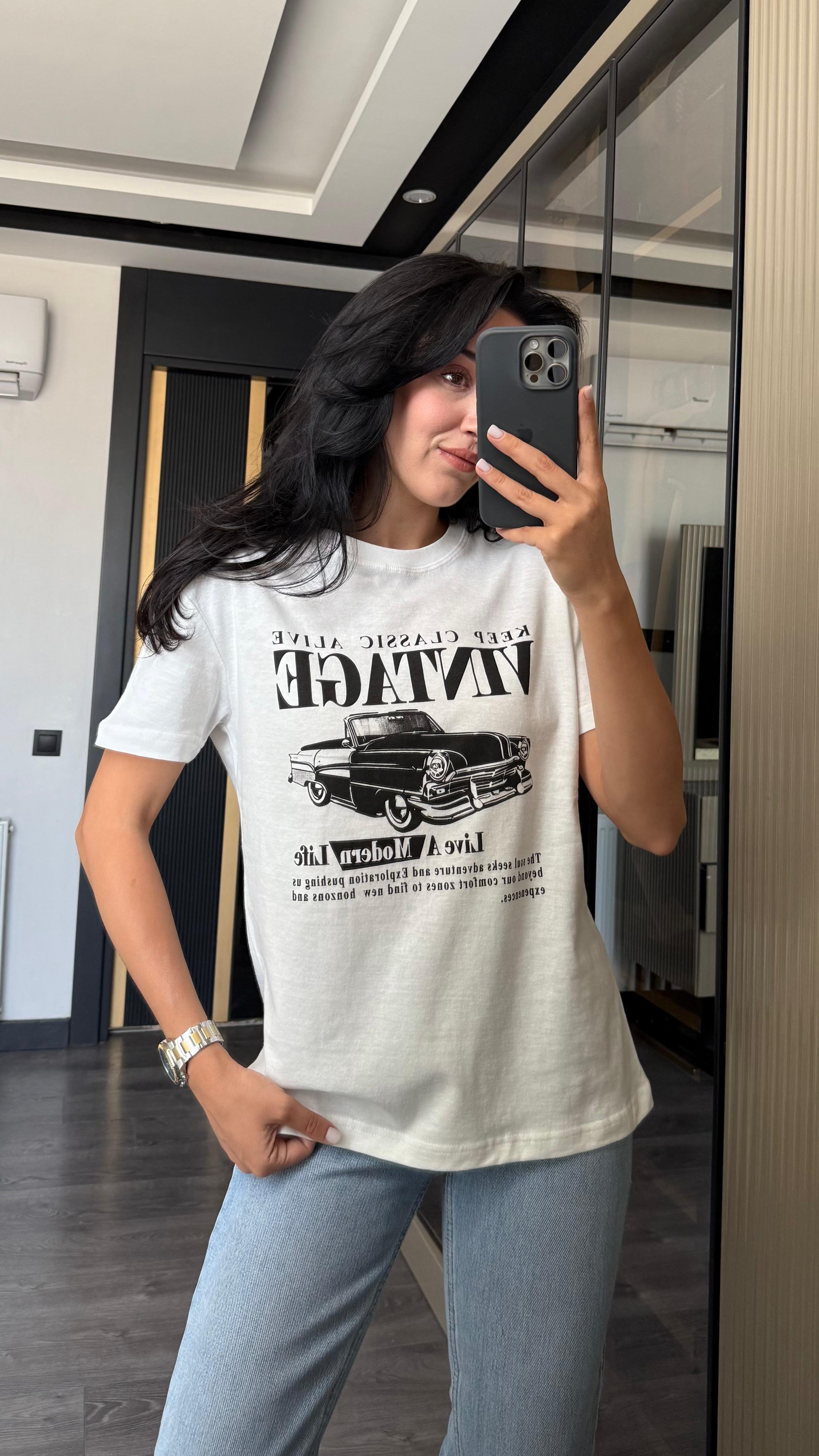 Vintage Baskılı Tshirt