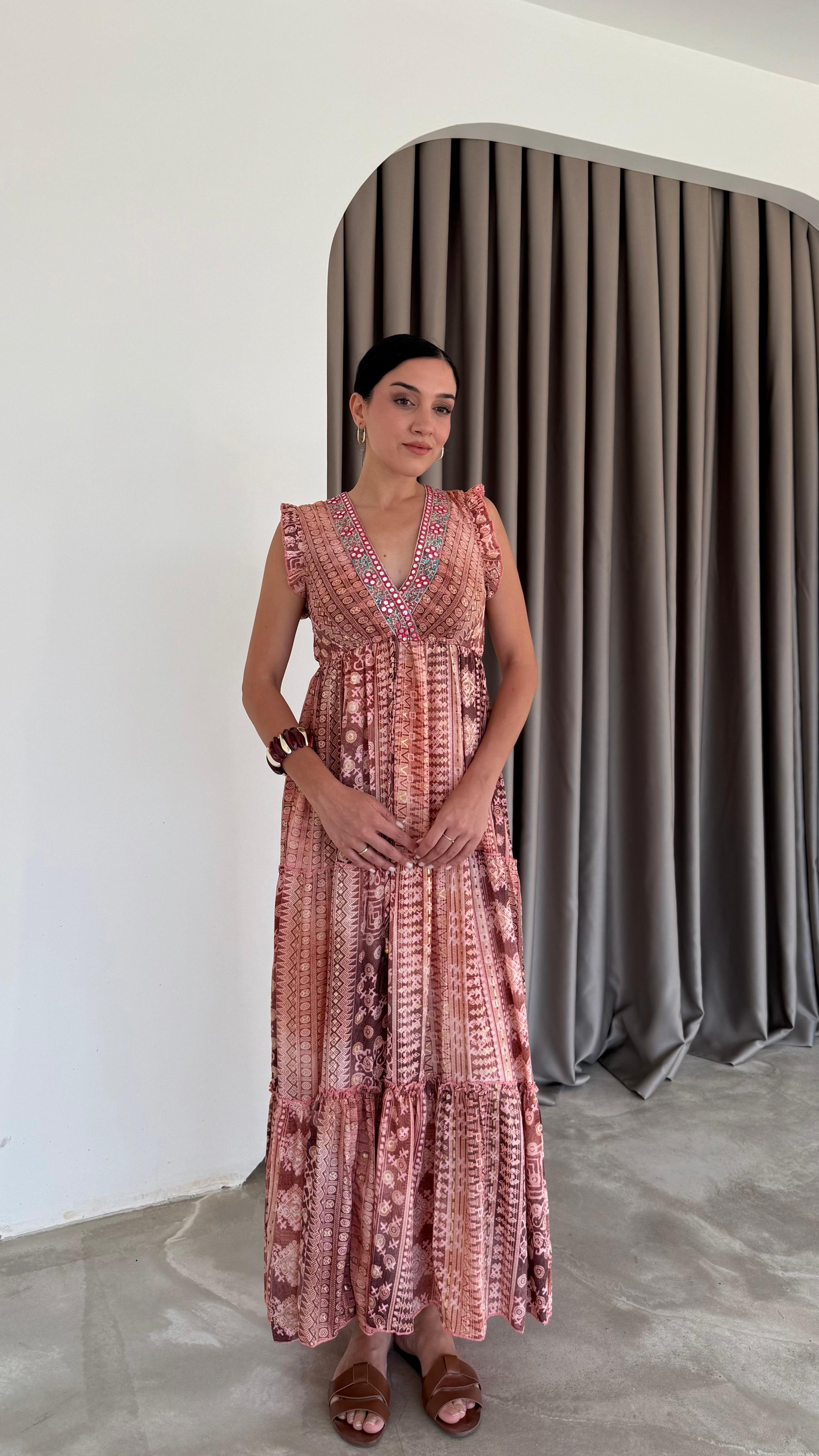 Boyundan Bağlamalı Yakası Pul Detaylı Elbise (VNT37487)