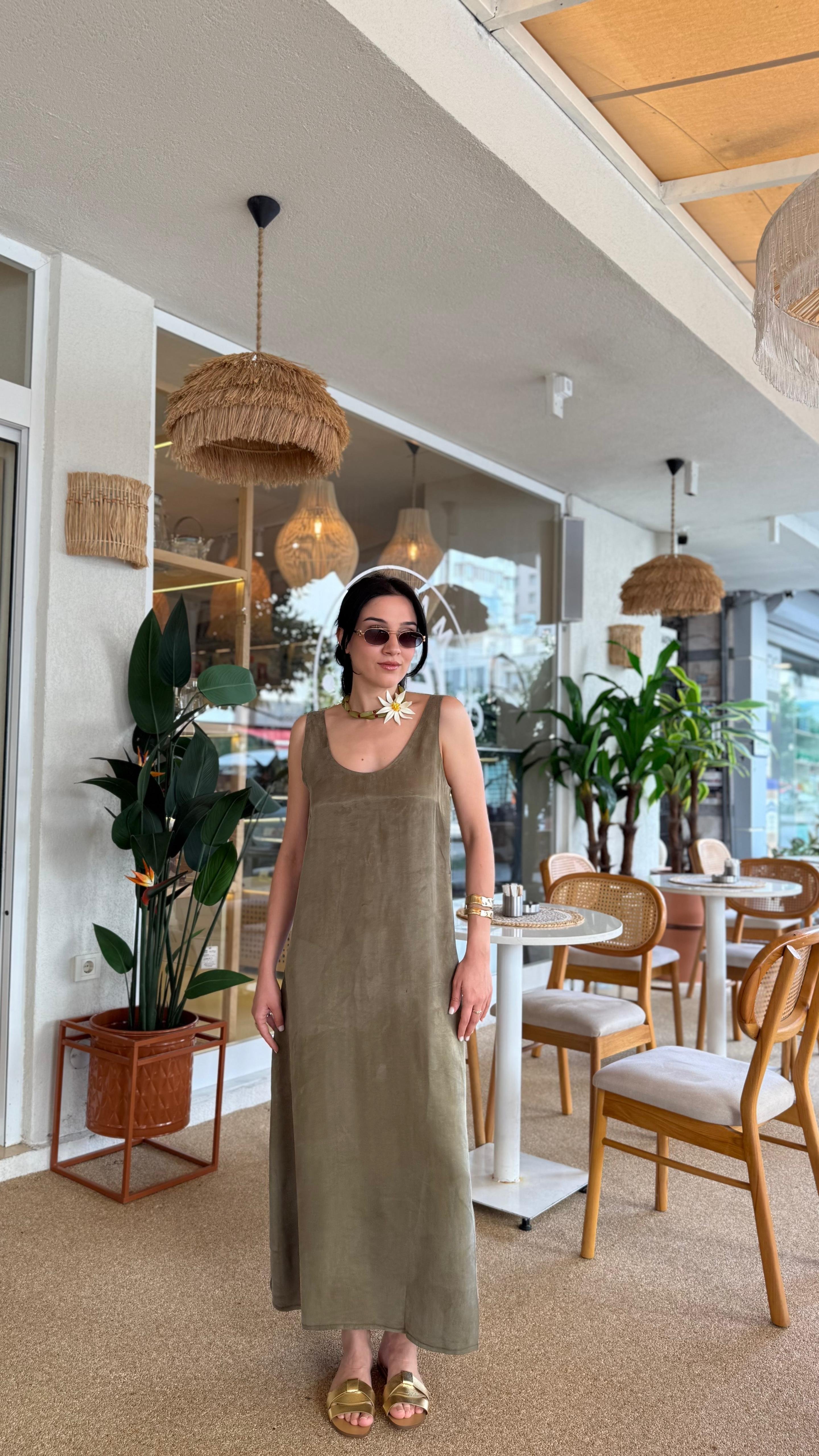 U Yaka Askılı Tensel Elbise (VNT3304)