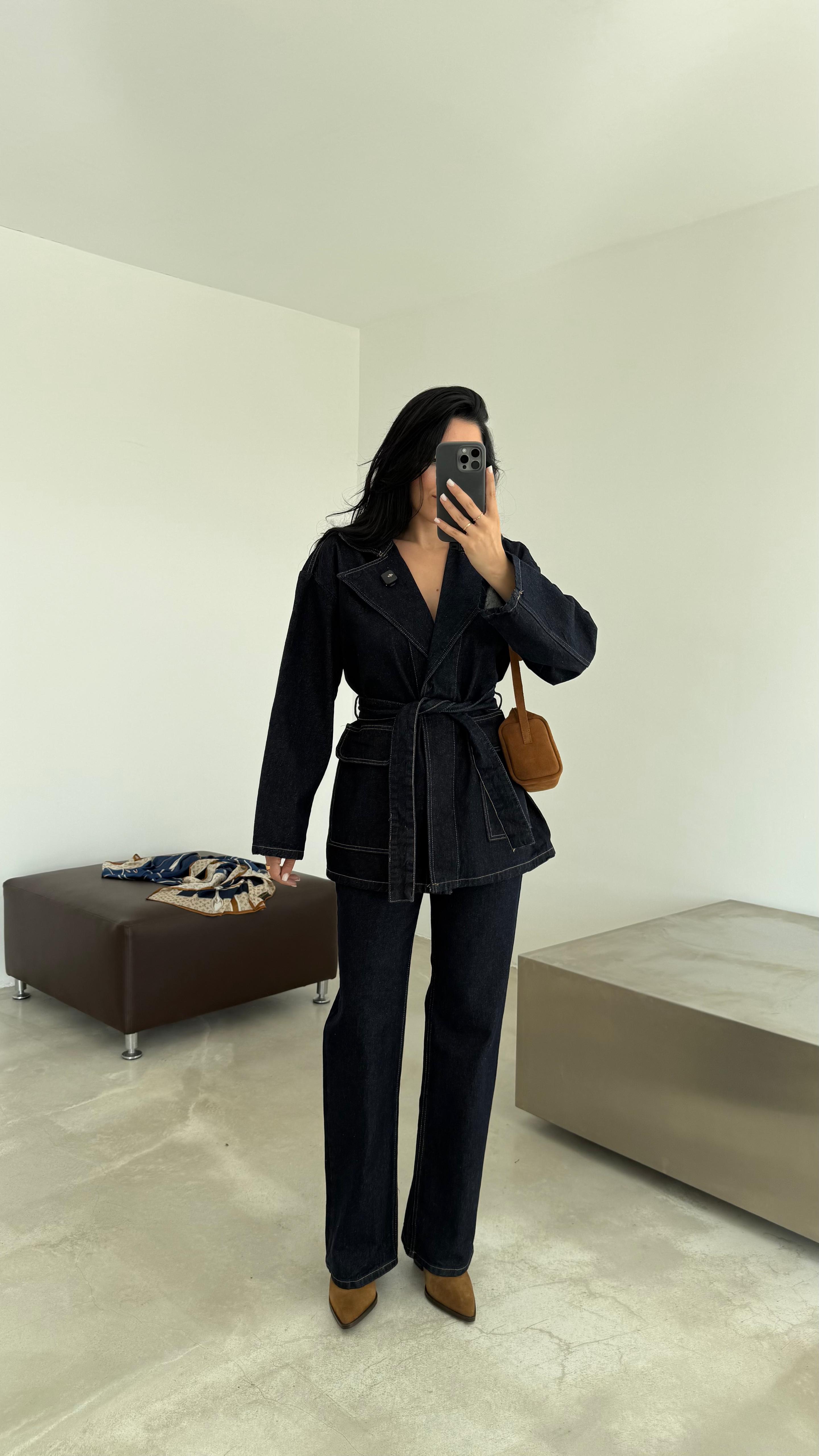 Kuşaklı Denim Takım (VNT3568)