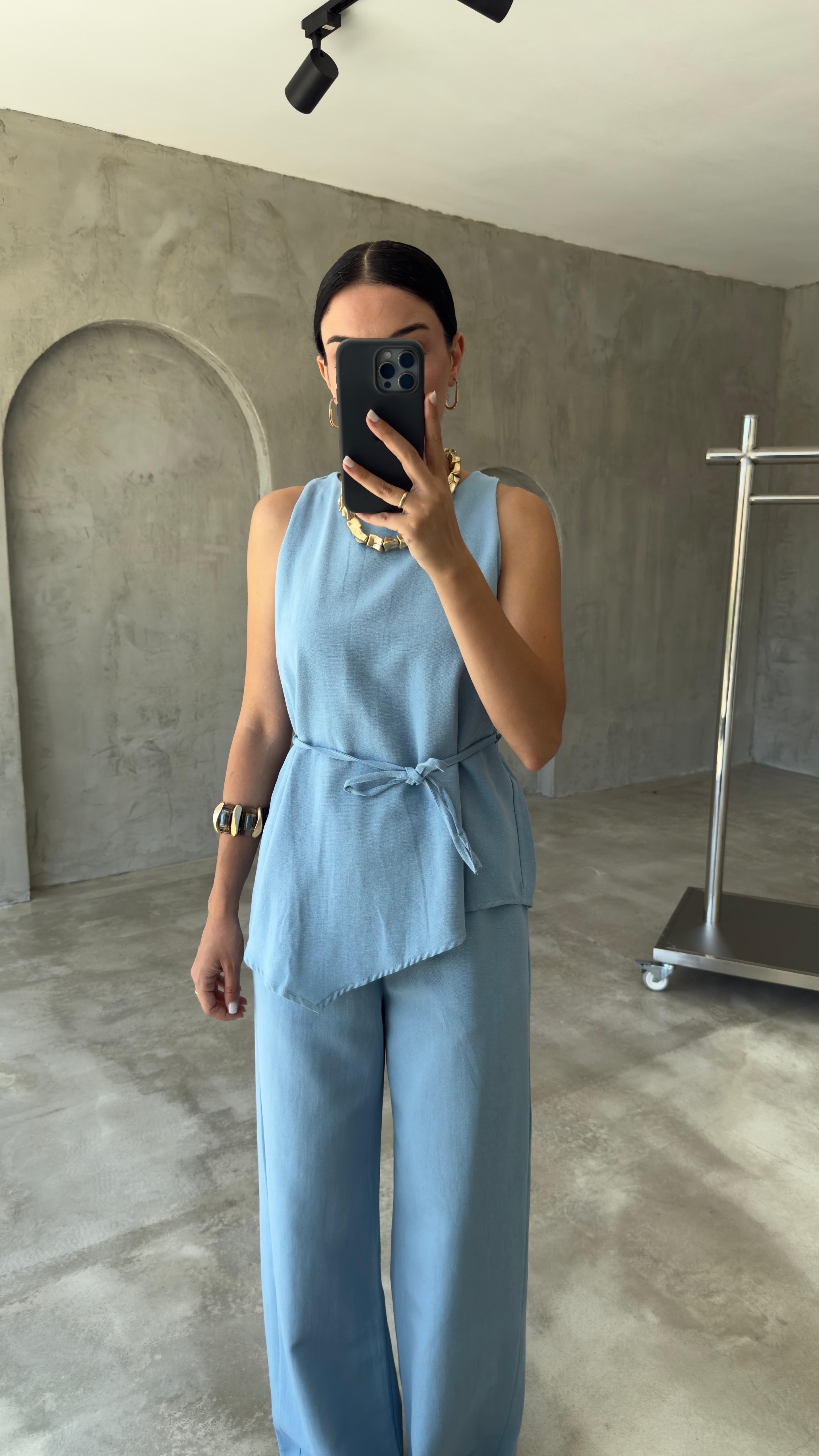 Asimetrik Bluz Pantolon Takım (VNT8784)