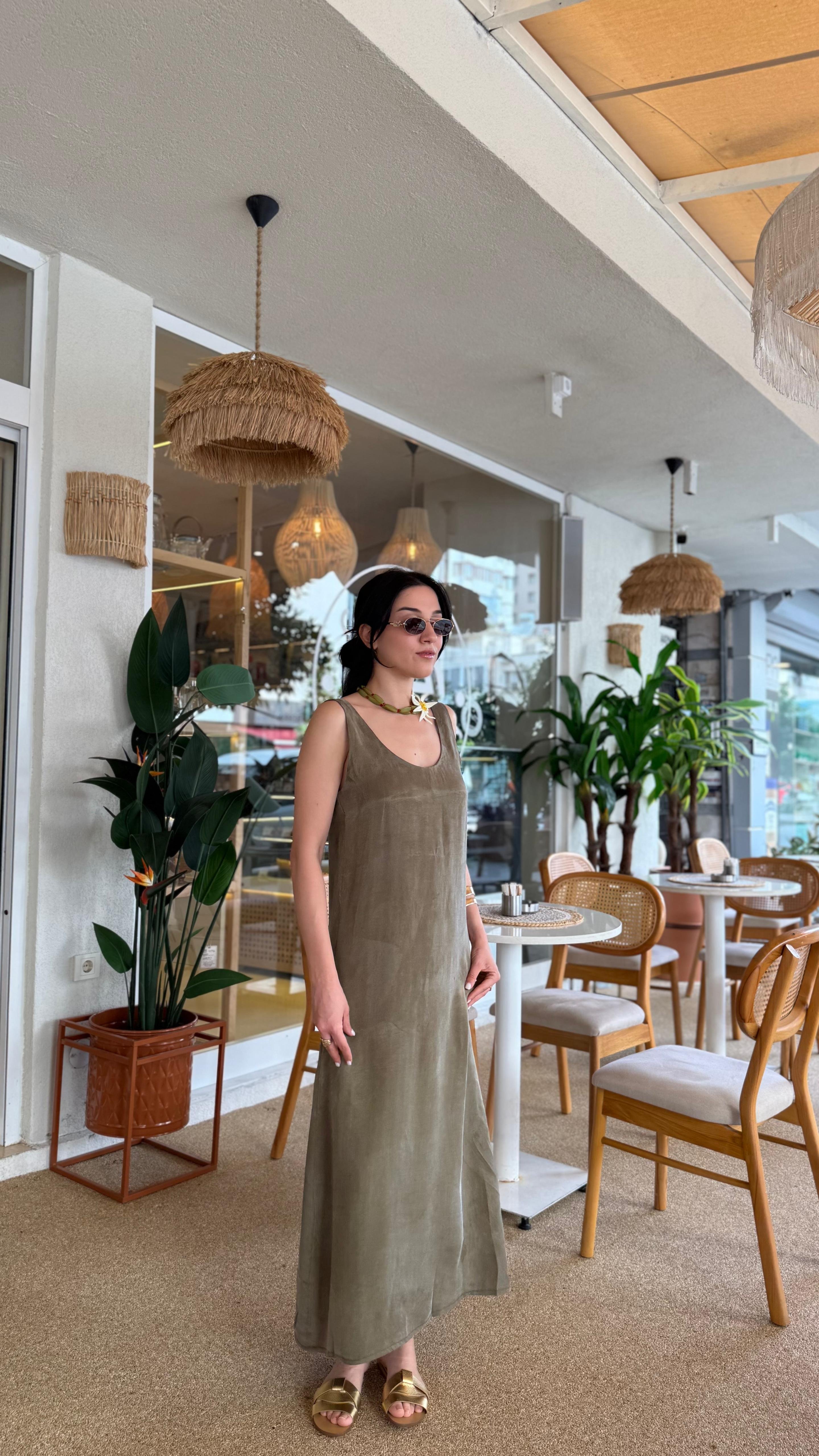 U Yaka Askılı Tensel Elbise (VNT3304)