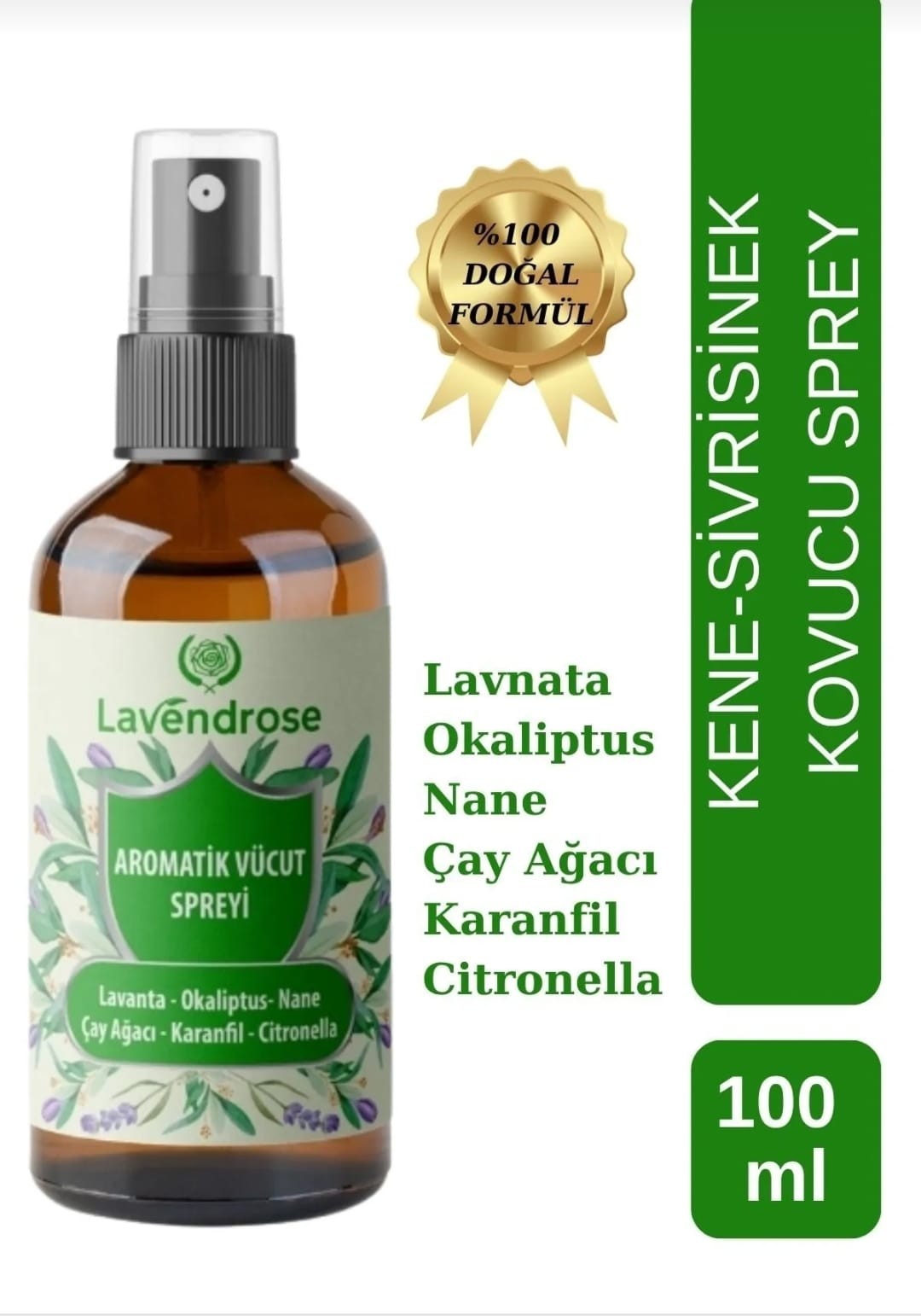 LAVENDROSE Aromatik Vücut Spreyi 100 ml Sprey (Doğal ve Saf Formül)