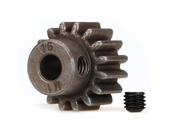 Gear, 16-T pinion (1.0 metric pitch) (fits 5mm shaft)/ set screw (for use only with steel spur gears). TRX6489X