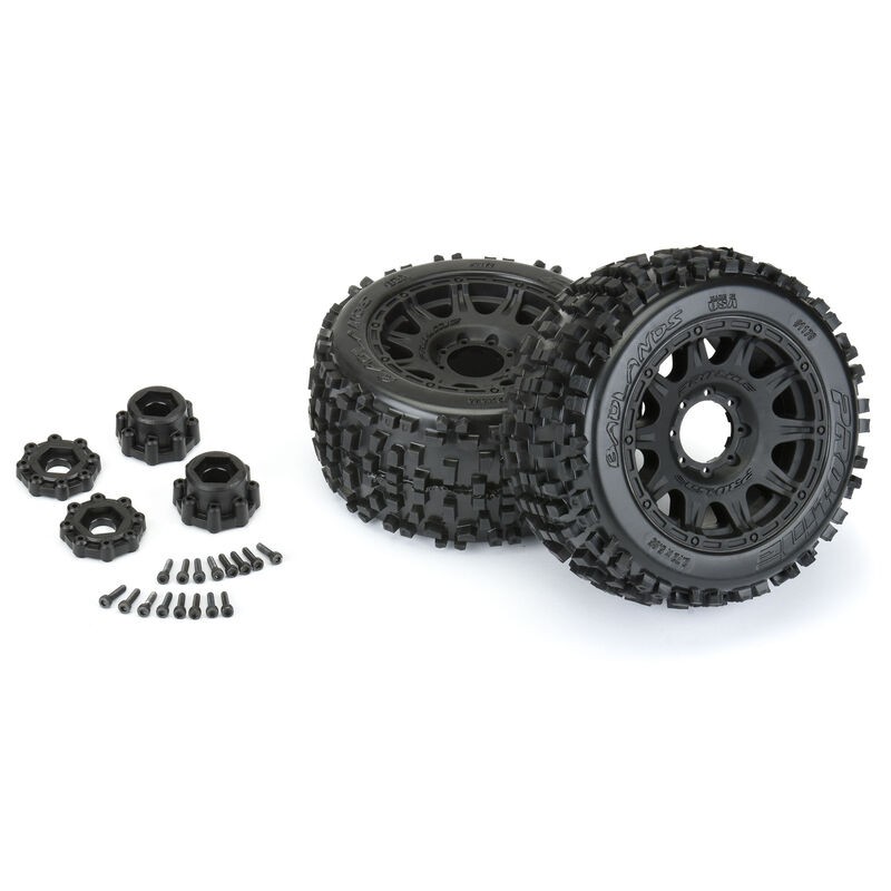 Badlands F/R 3.8" MT Tires Mounted 17mm Black Raid (2) 