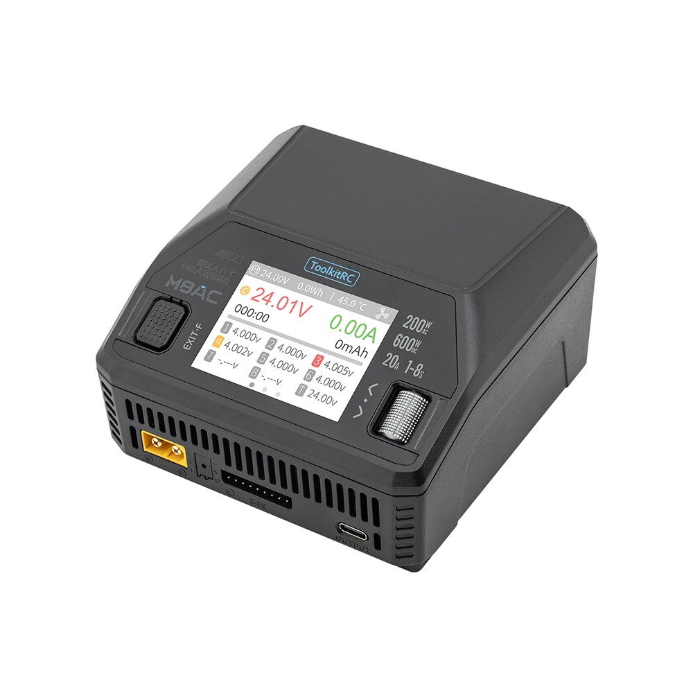 ToolkitRC M8AC 600W Akıllı AC/DC Şarj Cihazı (1‑8S LiPo/LiHV & 65W USB‑C)