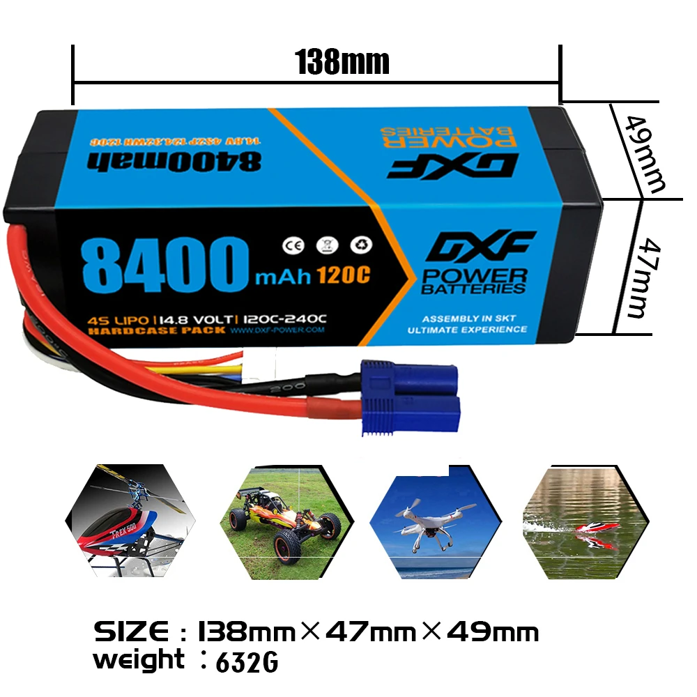 DXF Power 14.8v 4s 8400mAh 120C Hardcase Lipo Batarya