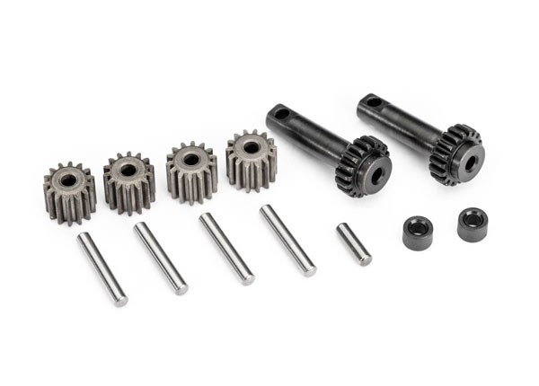  Gear set, differential (output gears (2), output gear shaft (1), planetary gears (4), planetary gear shafts (4), differential spacers (2)) TRX10782