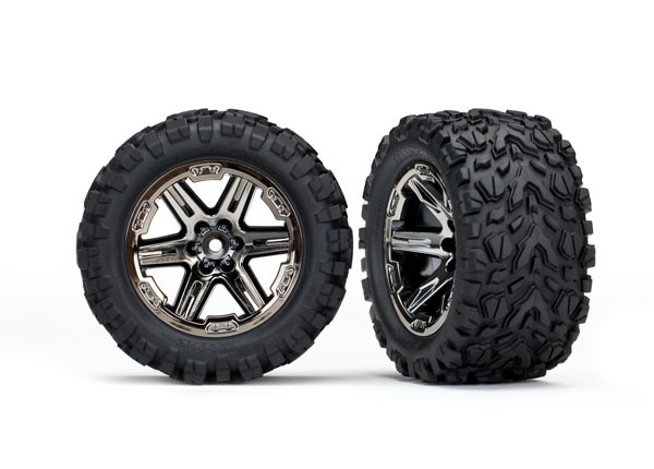  Tires & wheels, assembled, glued (2.8") (RXT black chrome wheels, Talon EXT tires, foam inserts) (4WD electric front/rear, 2WD electric front only) (2) (TSM rated)