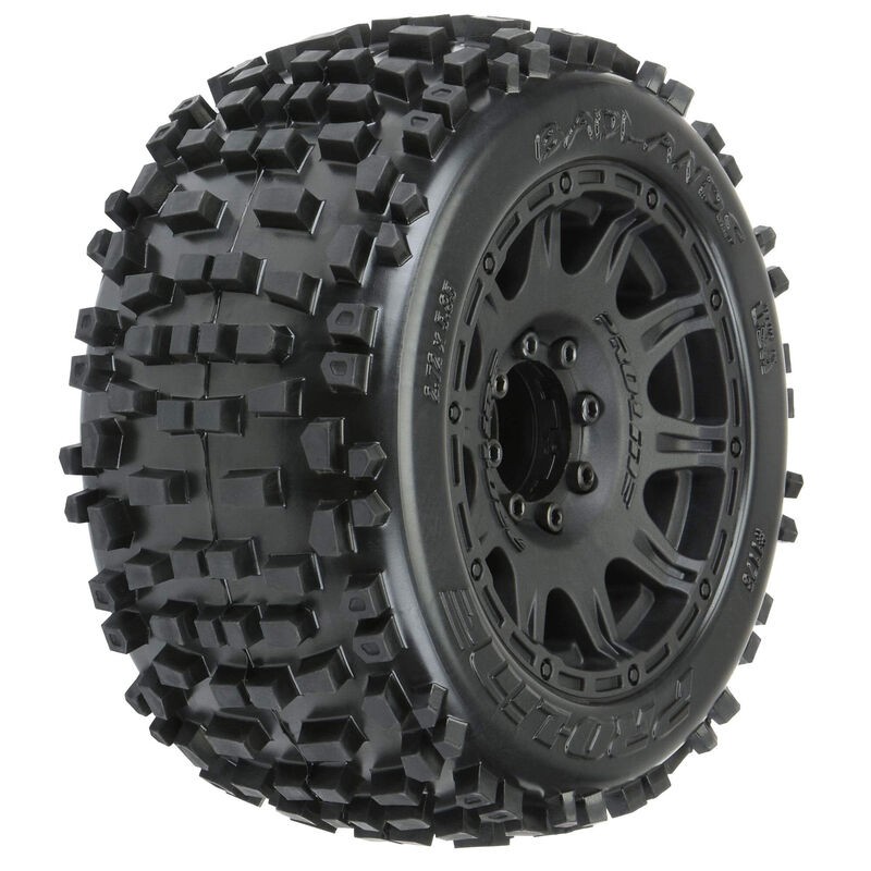 Badlands F/R 3.8" MT Tires Mounted 17mm Black Raid (2) 