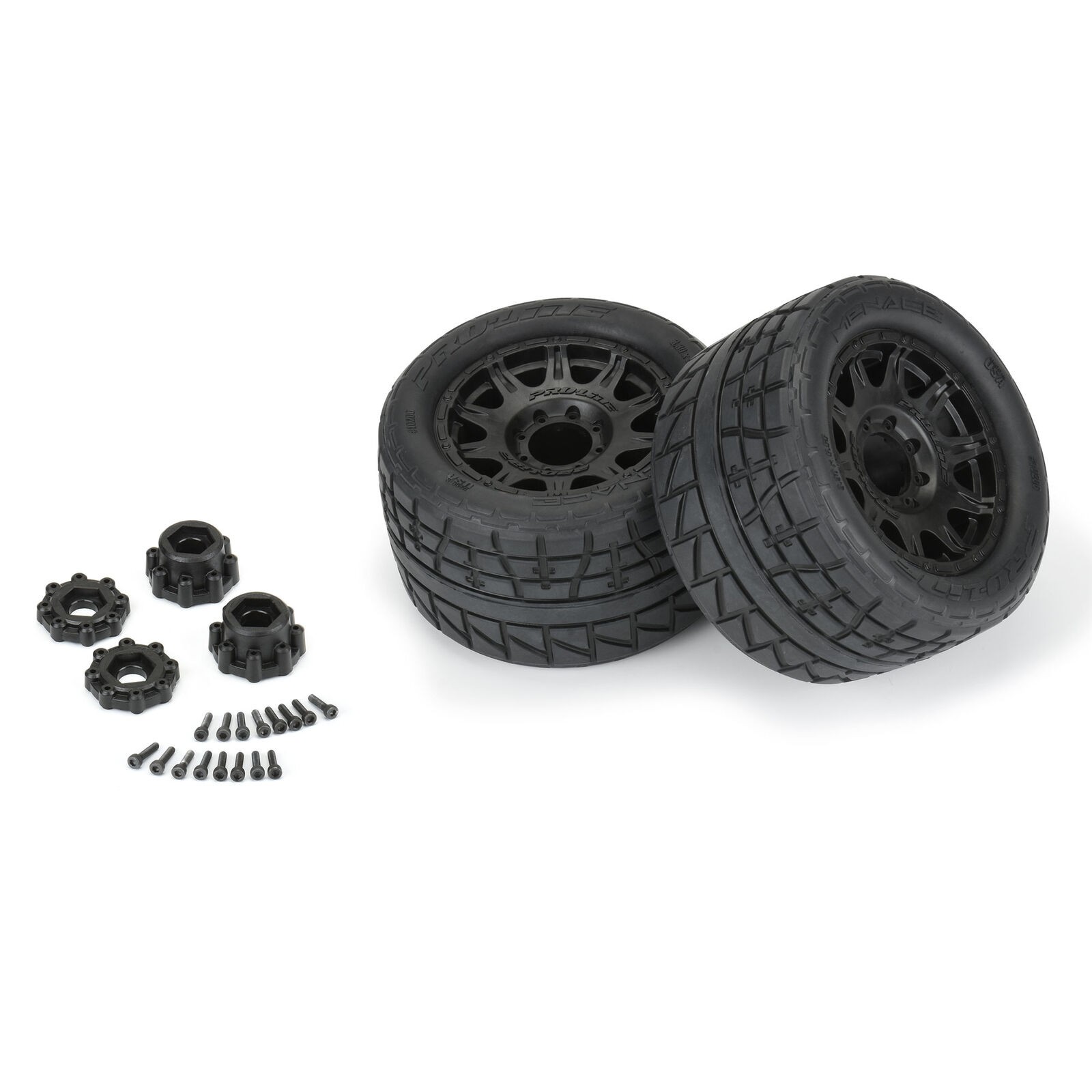 Proline 1/8 Menace HP BELTED Fr/Rr 3.8" MT Tires Mounted 17mm Black Raid (2) 