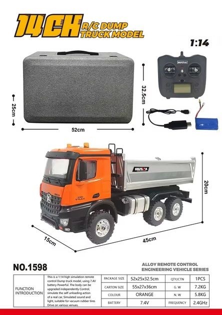 Huina 1598 1/14 RC Metal Dump Truck 