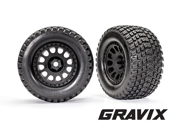  Tires & wheels, assembled, glued (XRT® Race black wheels, Gravix® tires, foam inserts) (left & right)
