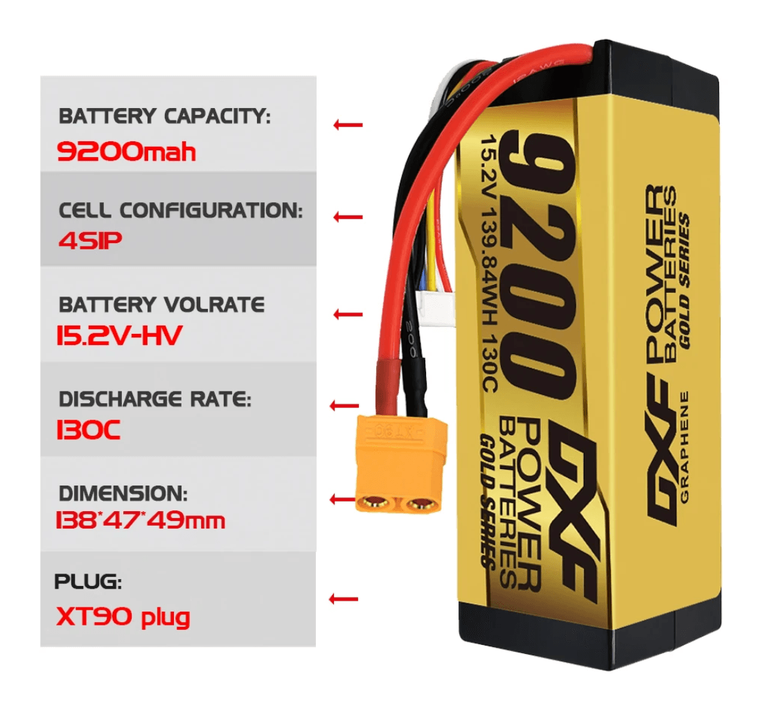 DXF Power 15.2v 4s 9200mAh 130c Hardcase Li-Hv Batarya