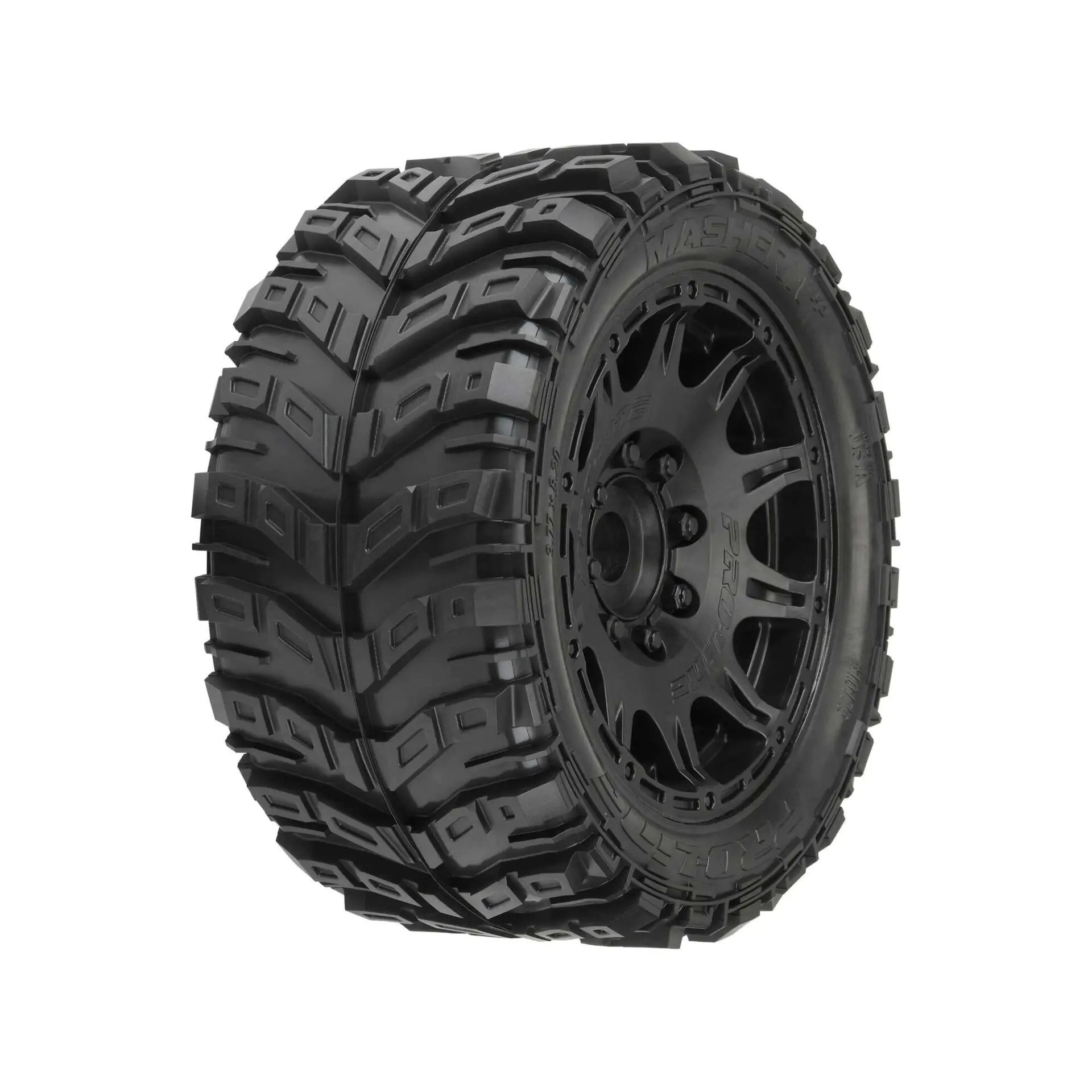Proline Masher X HP BELTED Fr/Rr 5.7" MT Tires Mounted 24mm Black Raid (2)