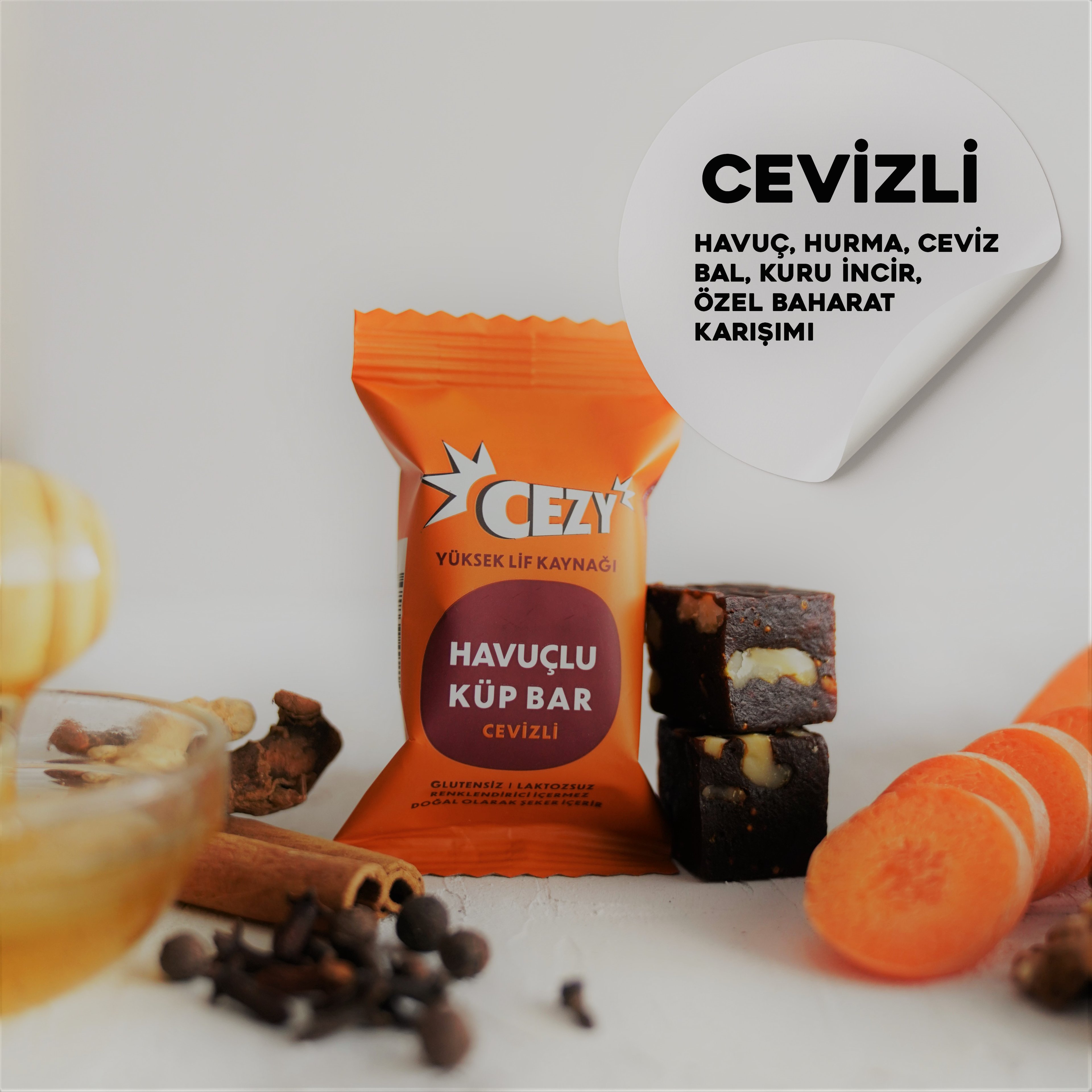 CEZY Havuçlu Küp Bar Cevizli 30g X 12 adet