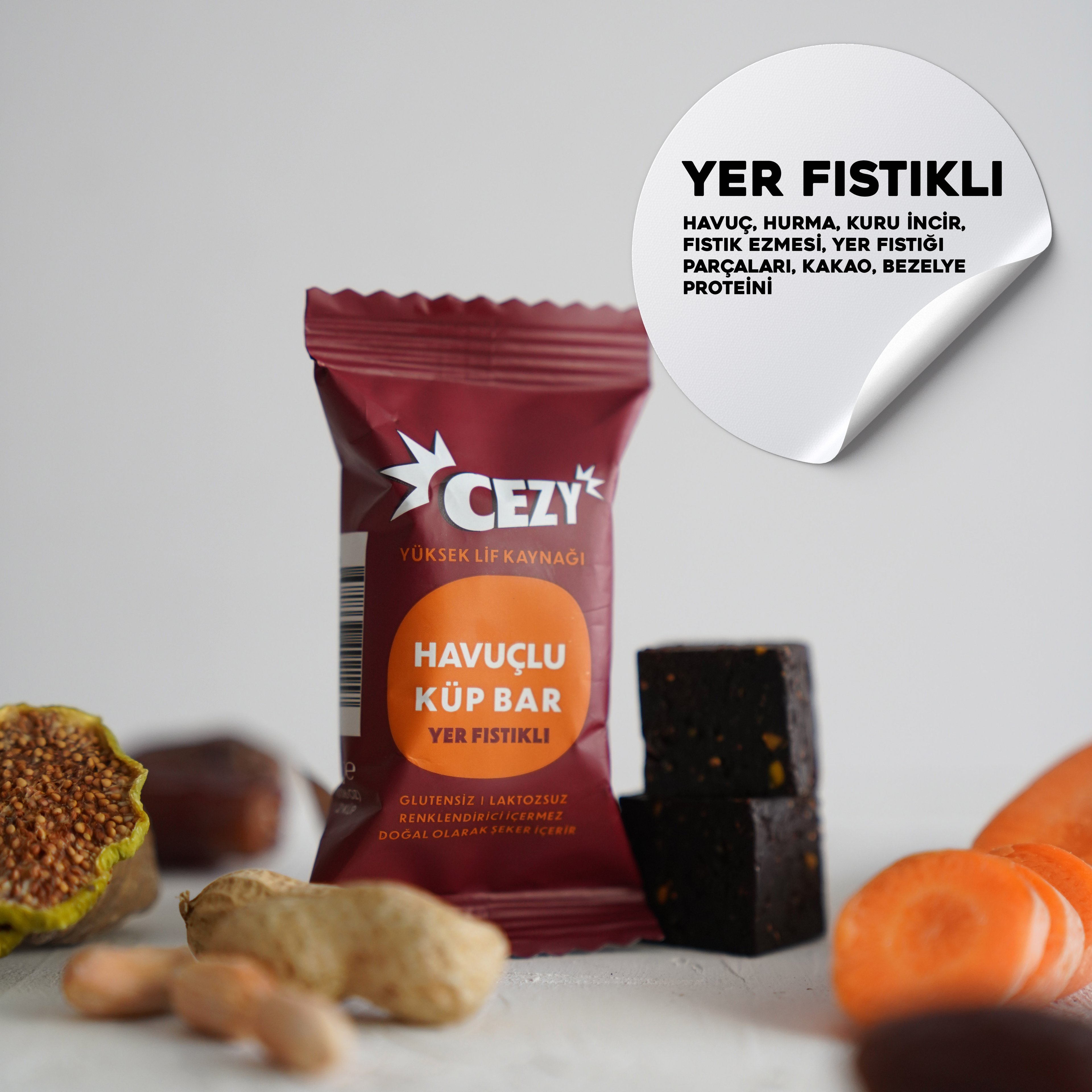 CEZY Havuçlu Küp Bar Yer Fıstıklı 30g x 12 adet