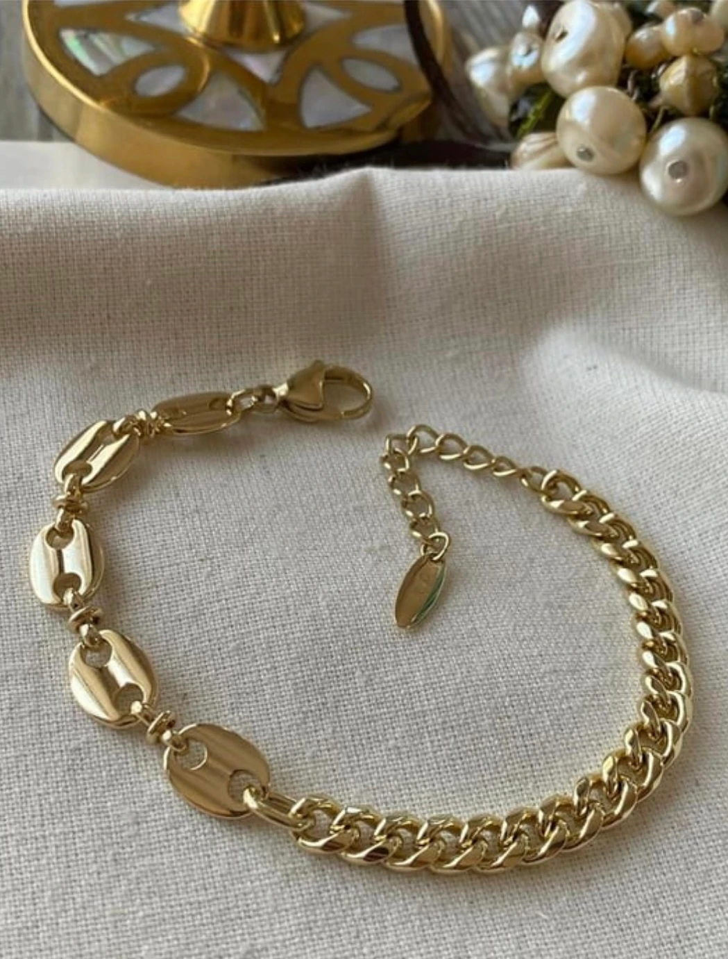 Vip 14K Düğme Detaylı Zincir Bileklik