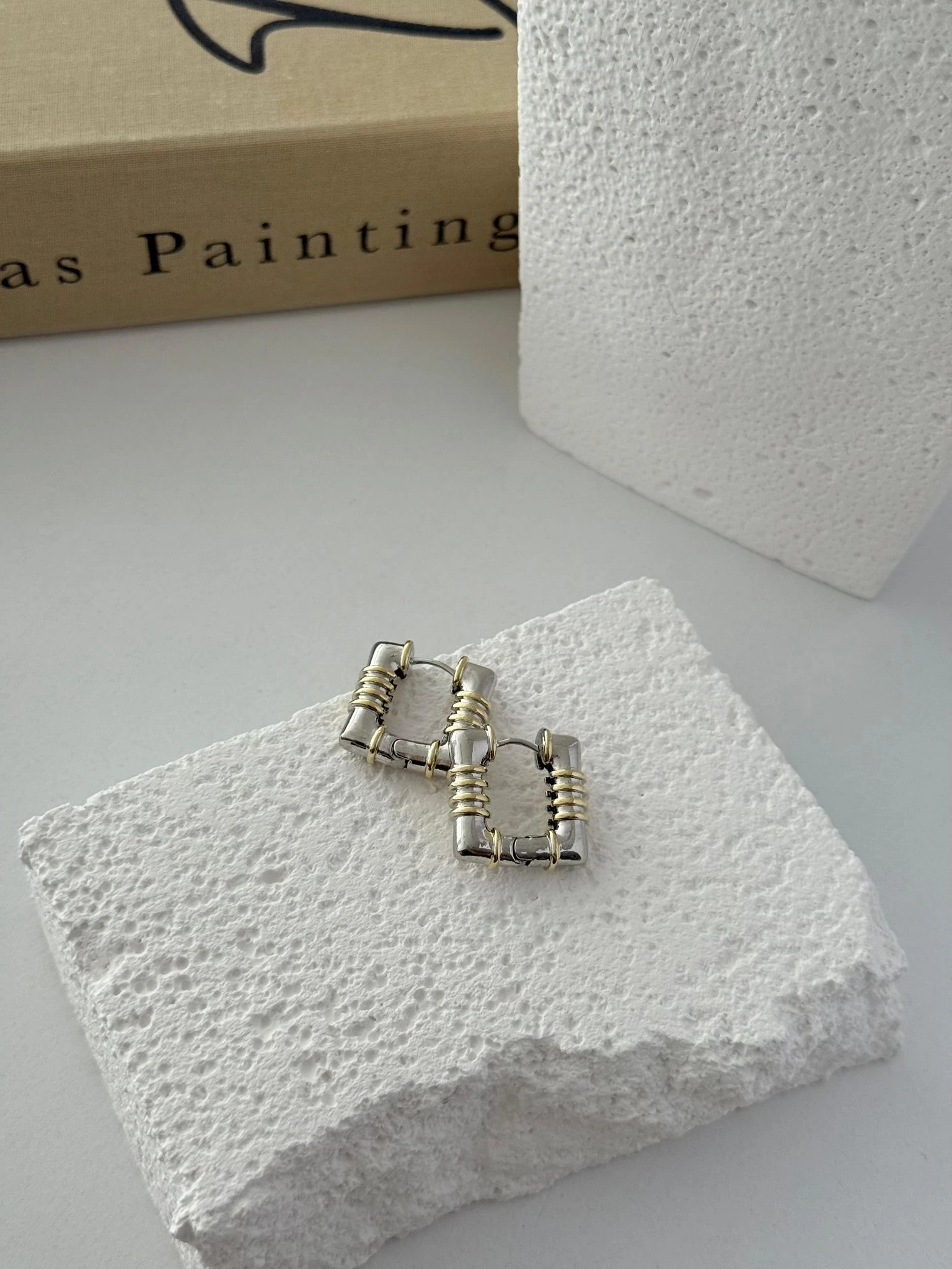 Silver - Gold Kare Ravi Küpe